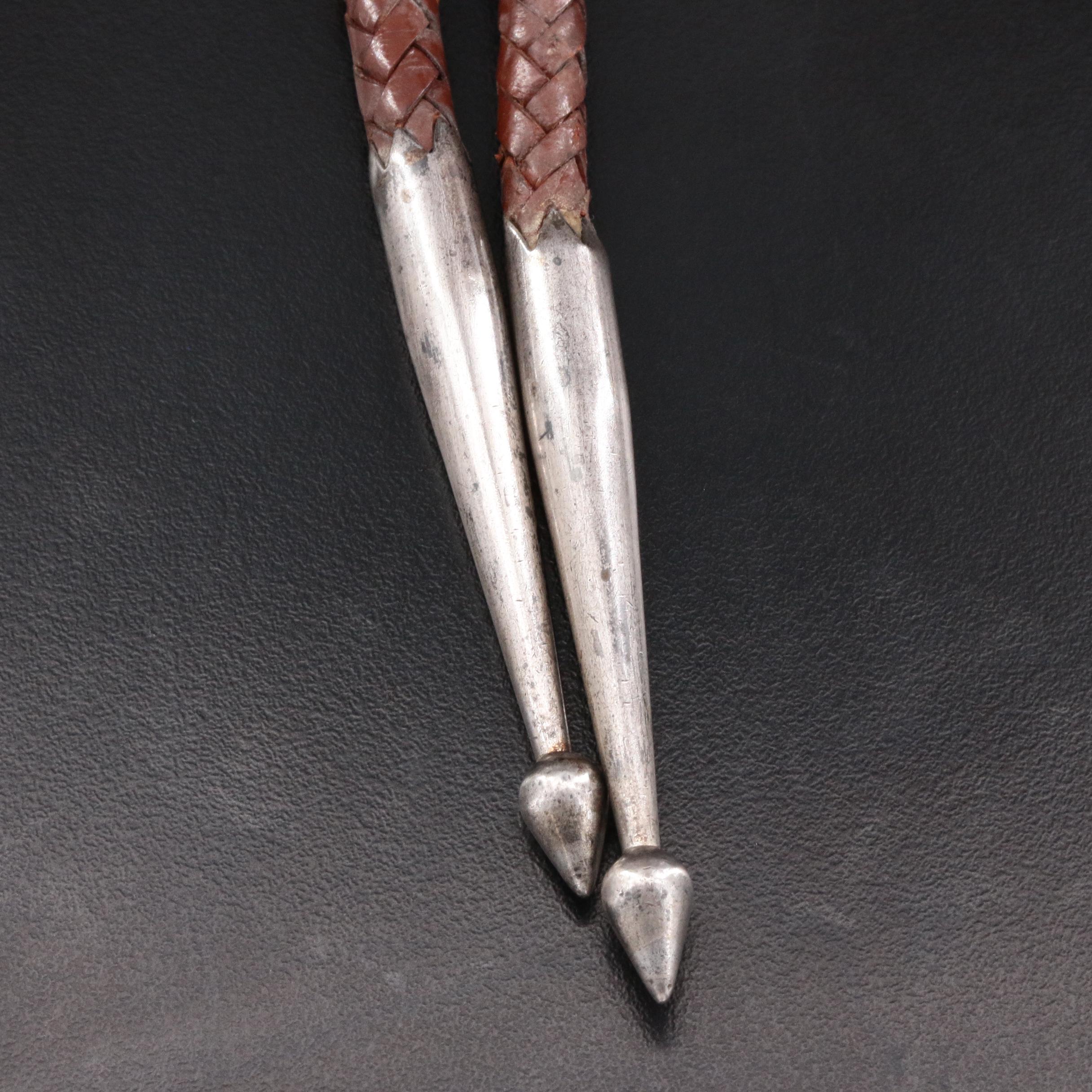 Victor Cedarstaff Southwestern Style Engraved Sterling Silver Turquoise Bolo Tie