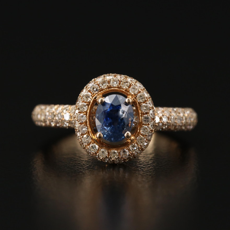 14K Yellow Gold Sapphire and Diamond Ring