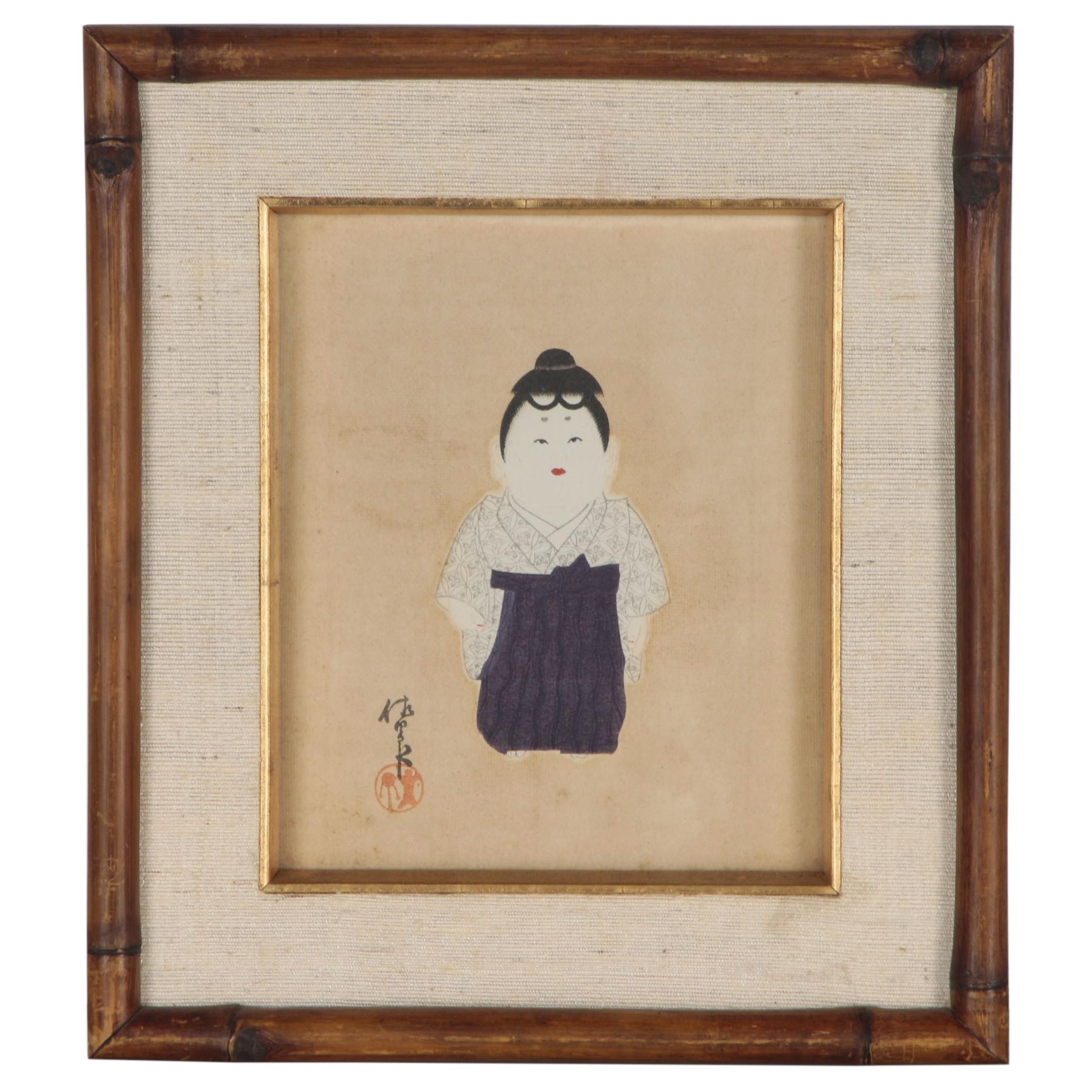 Japanese Ukiyo-e Style Woodblock of Gosho Ningyo Ichimatsu Doll, circa 1930