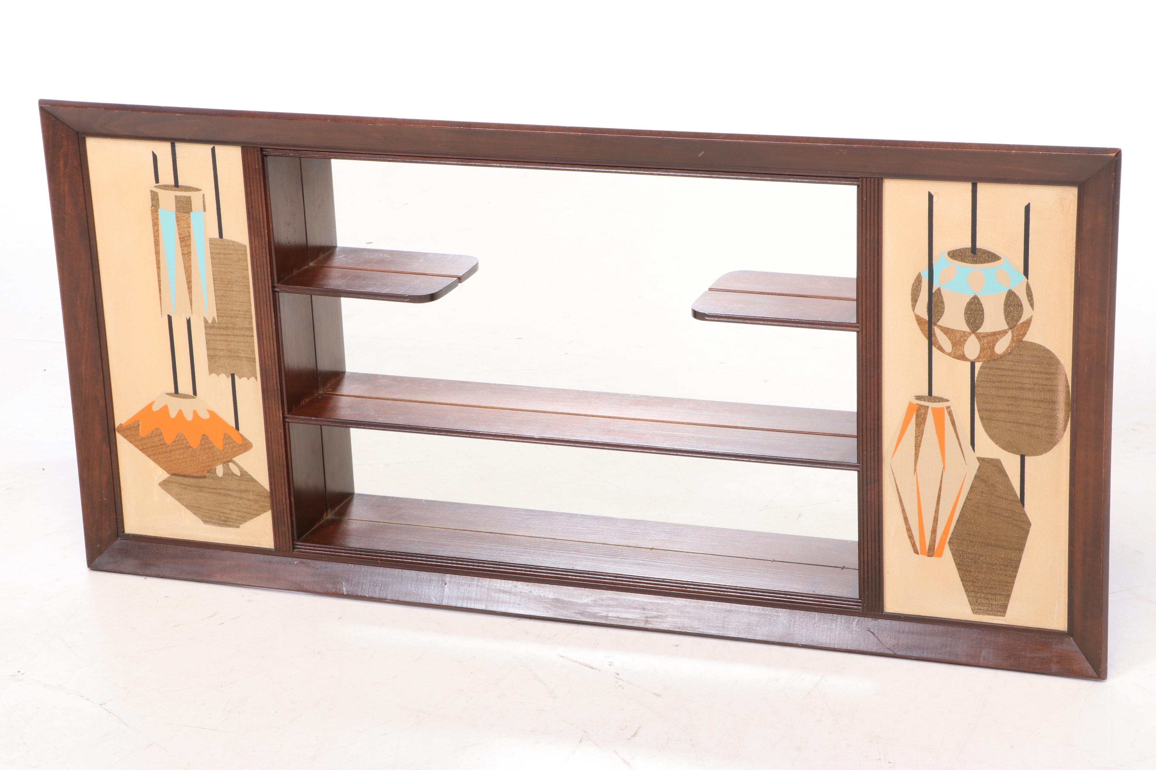 Illinois Moulding Co. Mid Century Modern Walnut-Stained Shadowbox Wall Mirror