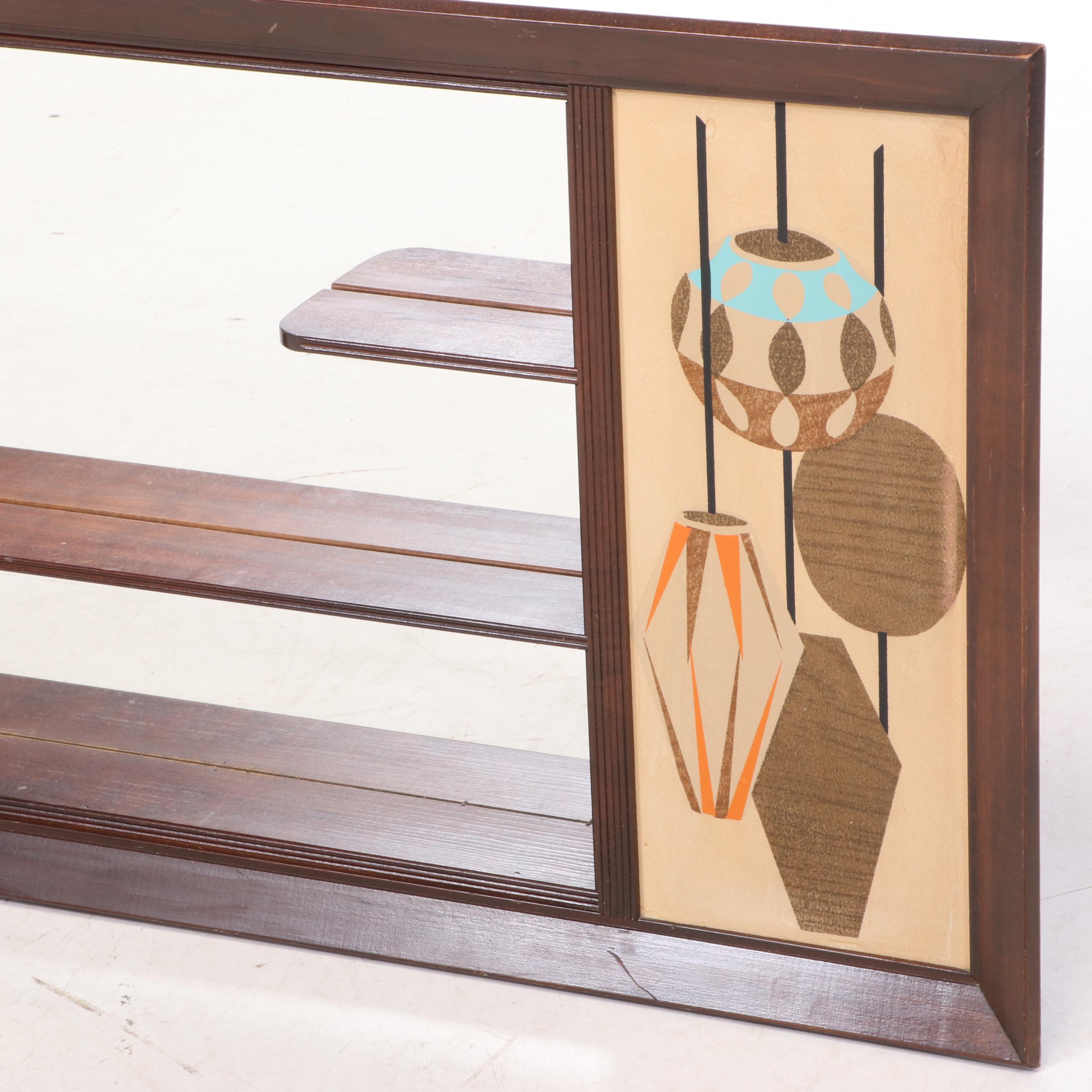 Illinois Moulding Co. Mid Century Modern Walnut-Stained Shadowbox Wall Mirror