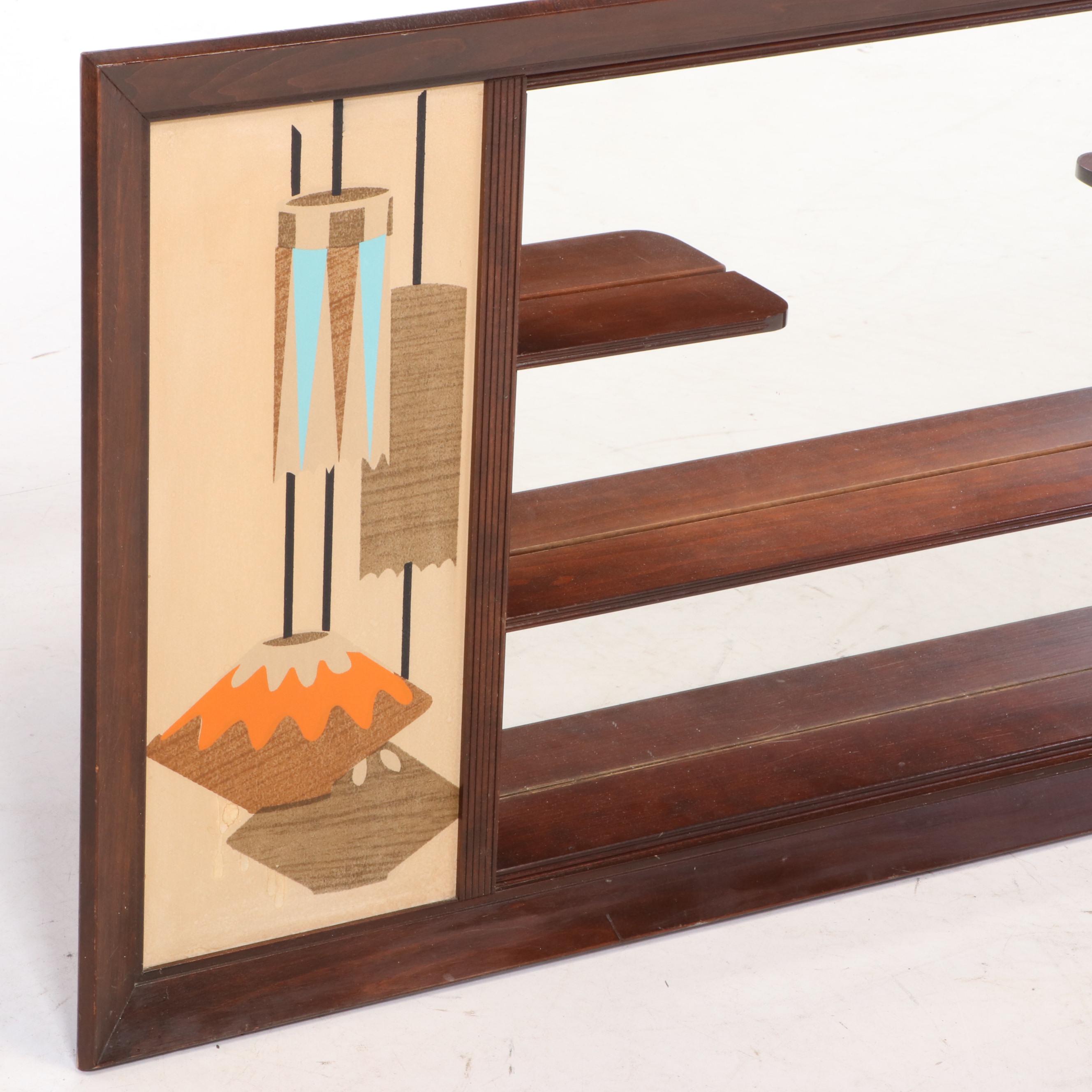 Illinois Moulding Co. Mid Century Modern Walnut-Stained Shadowbox Wall Mirror