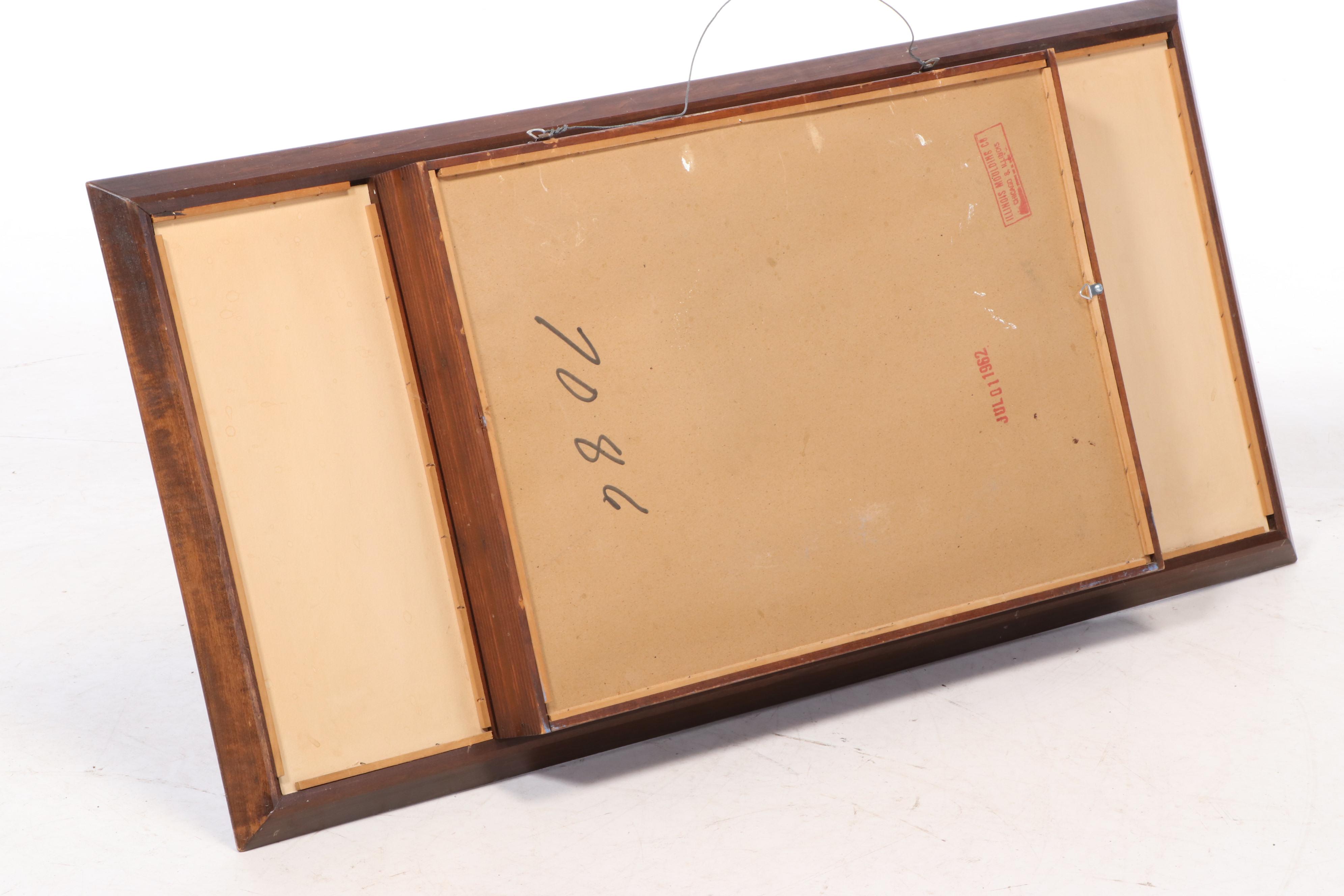 Illinois Moulding Co. Mid Century Modern Walnut-Stained Shadowbox Wall Mirror