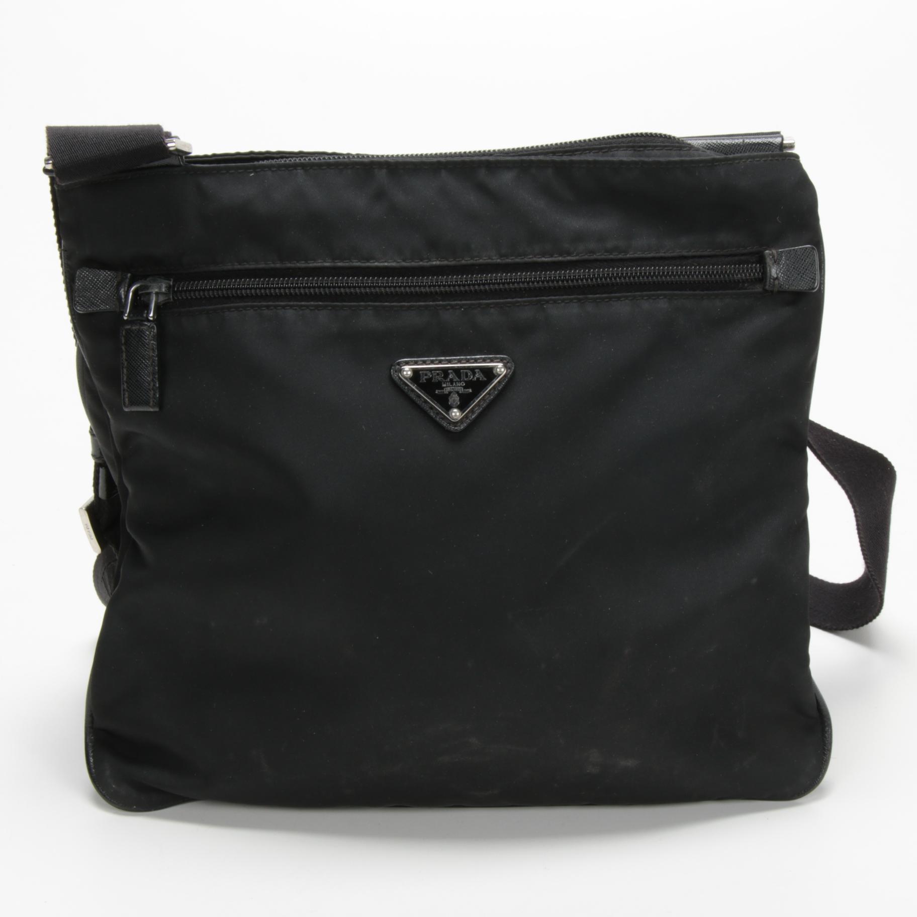 Prada Crossbody Bag in Black Tessuto Nylon and Saffiano Leather Trim