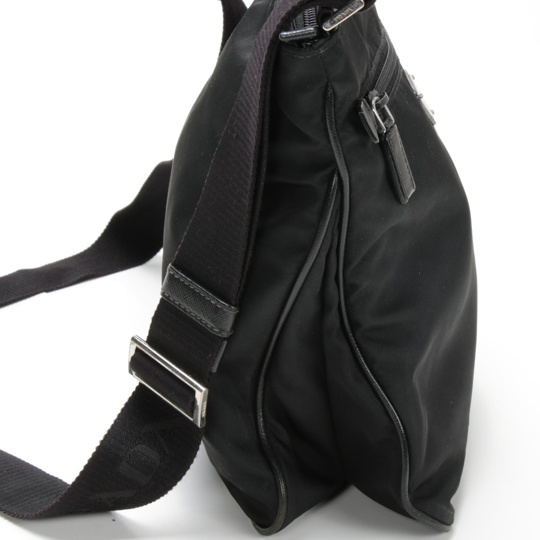 Prada Crossbody Bag in Black Tessuto Nylon and Saffiano Leather Trim