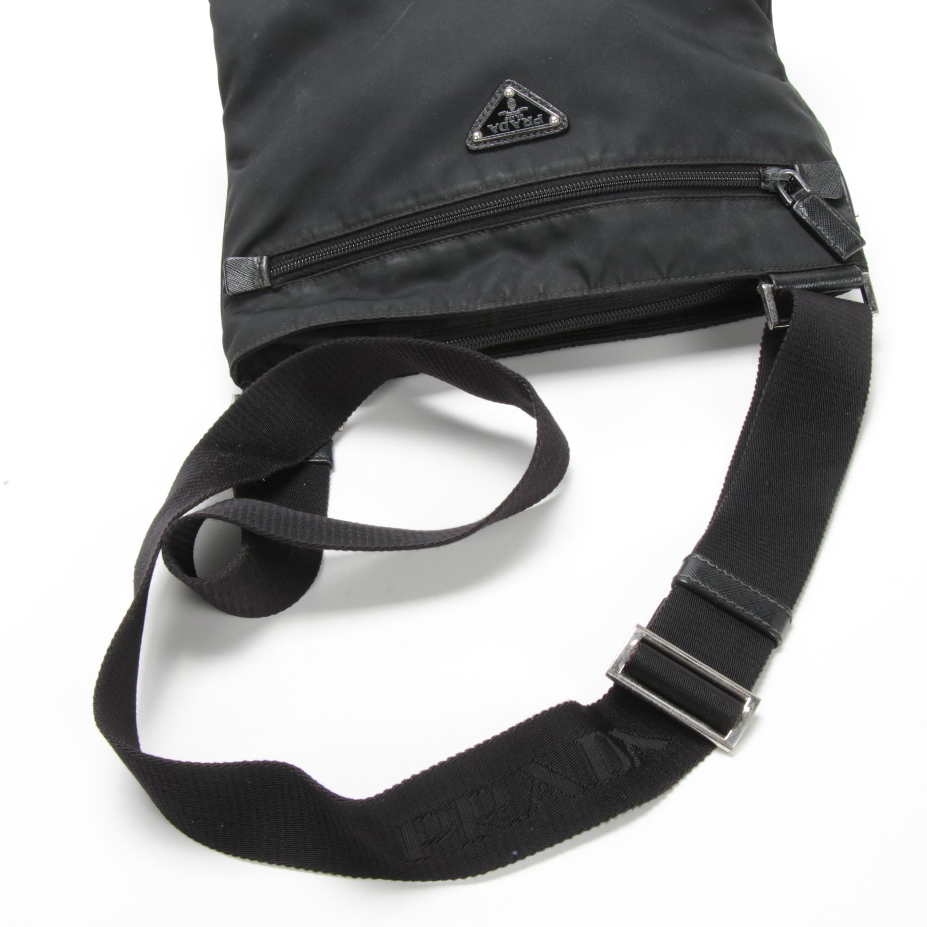 Prada Crossbody Bag in Black Tessuto Nylon and Saffiano Leather Trim