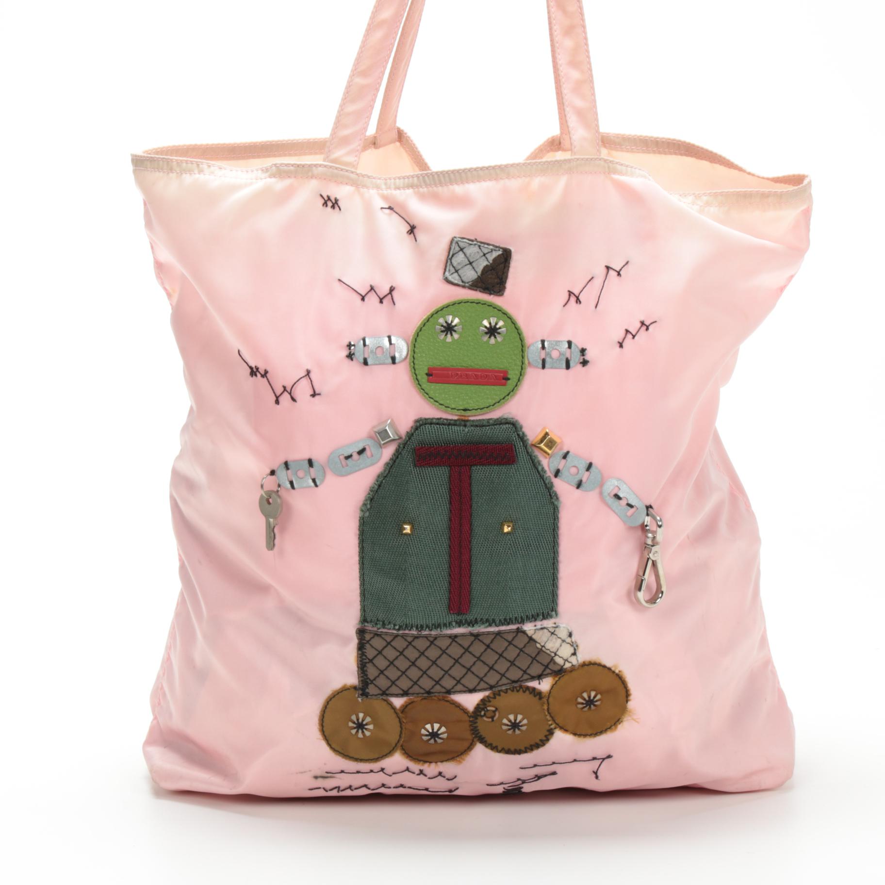 Prada Robot Shopper Tote Bag in Pink Tessuto Nylon