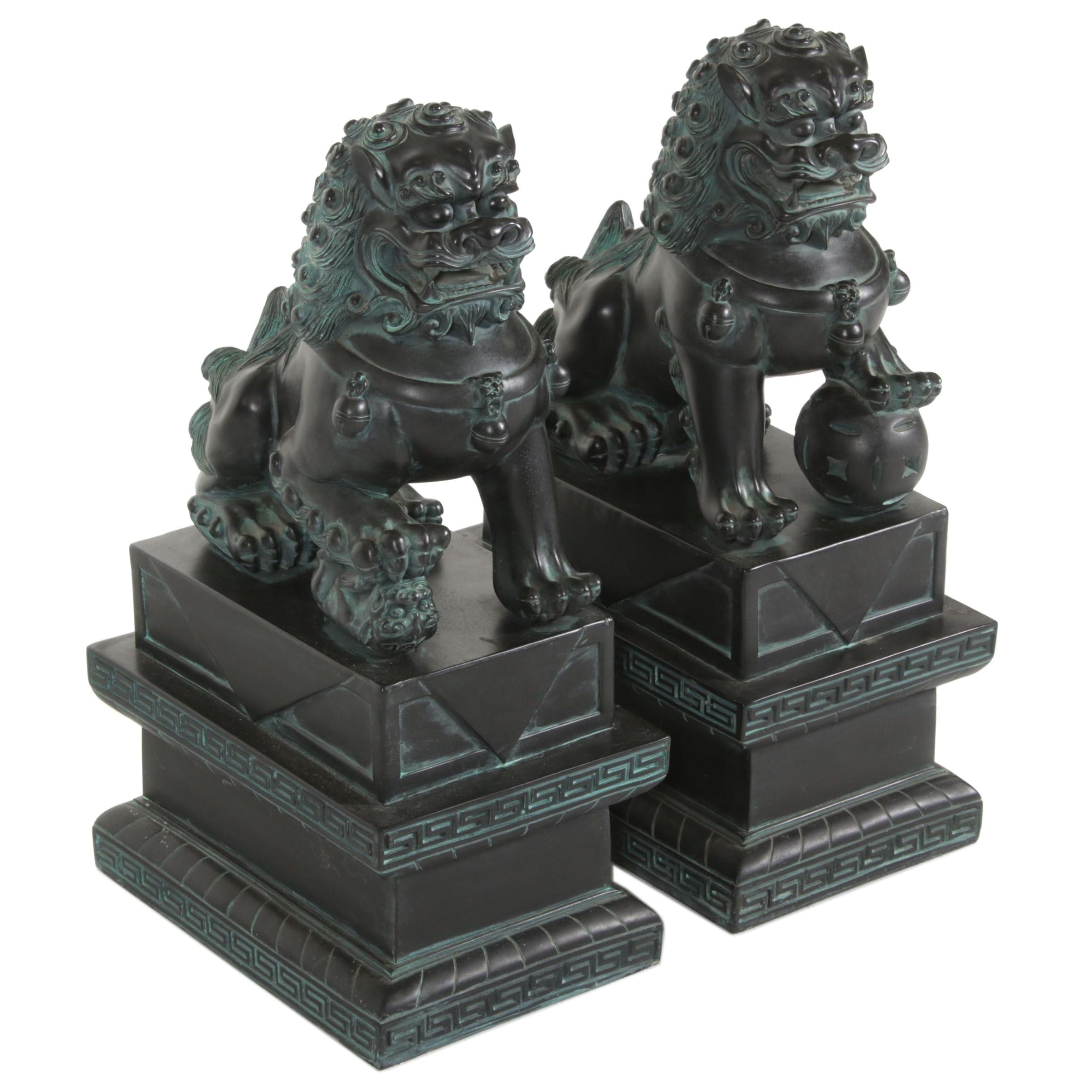 Pair of Chinese Carved Stone Guardian Lions
