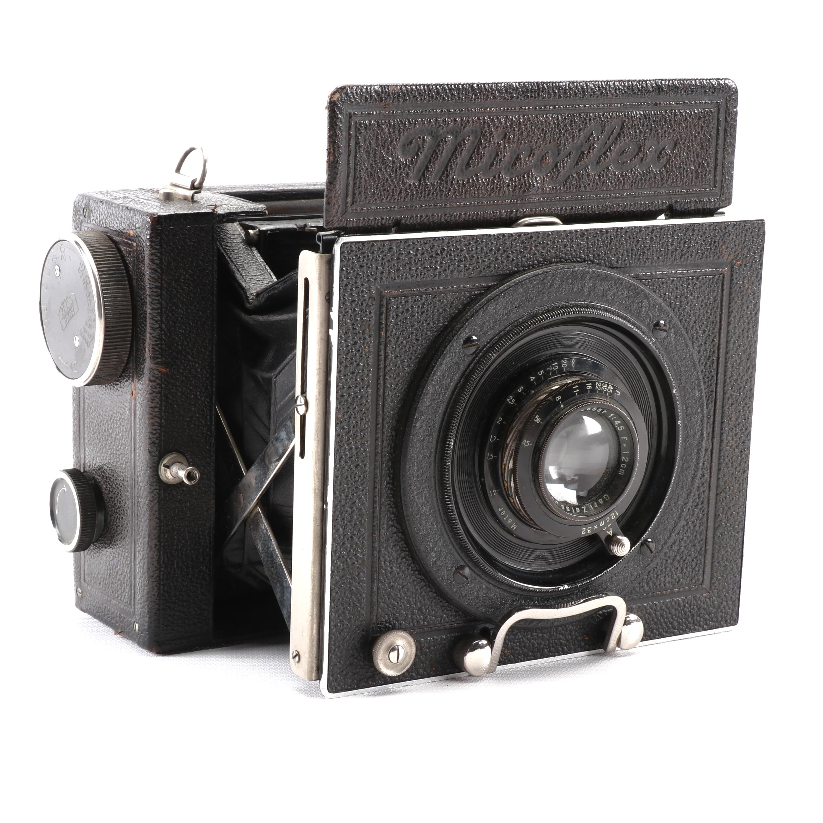 Zeiss Ikon Miroflex Folding Camera with Tessar Lens and Leather Carrying Case