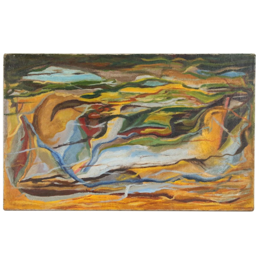 Abstract Scene Oil Painting, Mid 20th Century