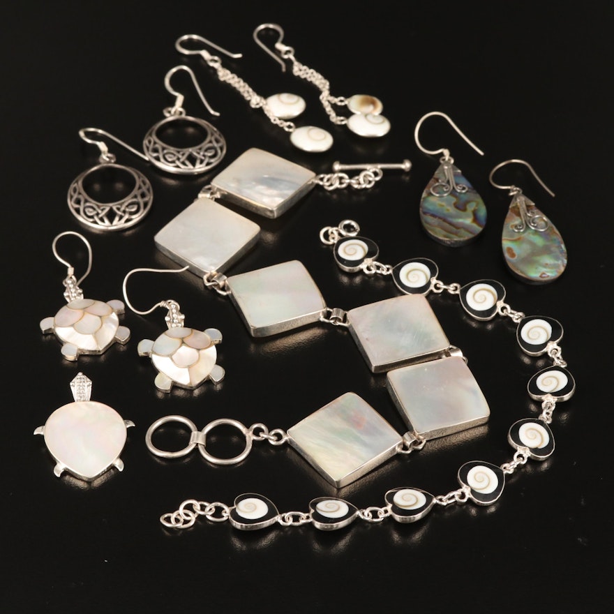 Sterling Silver Jewelry with Abalone, Mother of Pearl and Shell