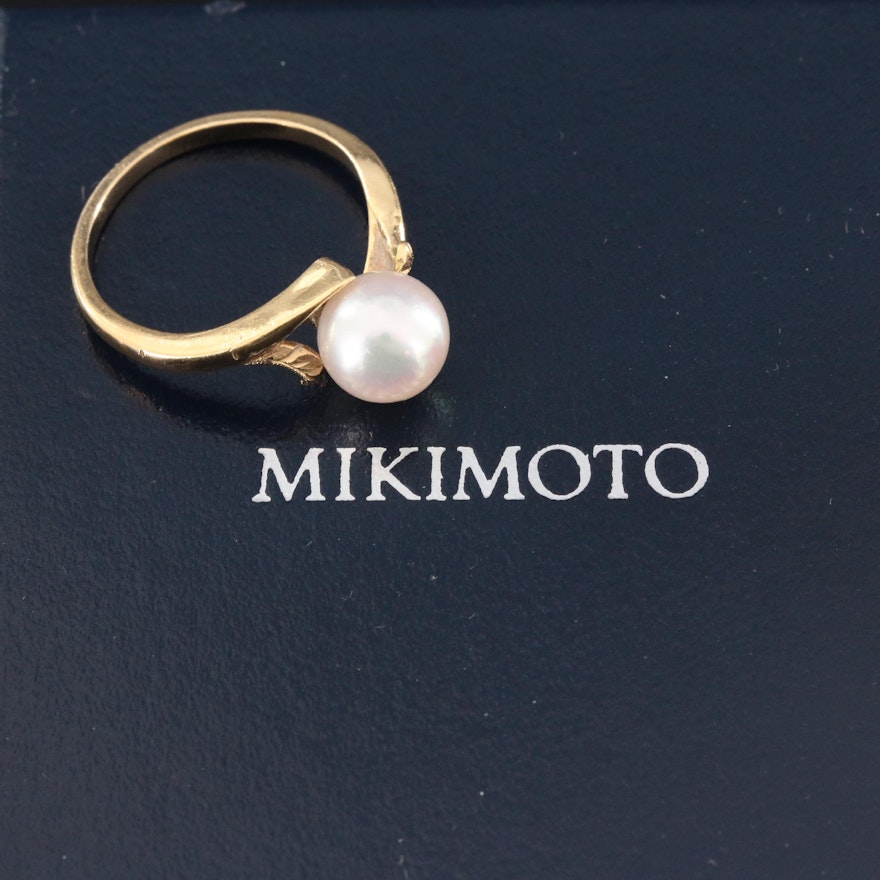 Mikimoto 18K Gold Pearl Bypass Ring