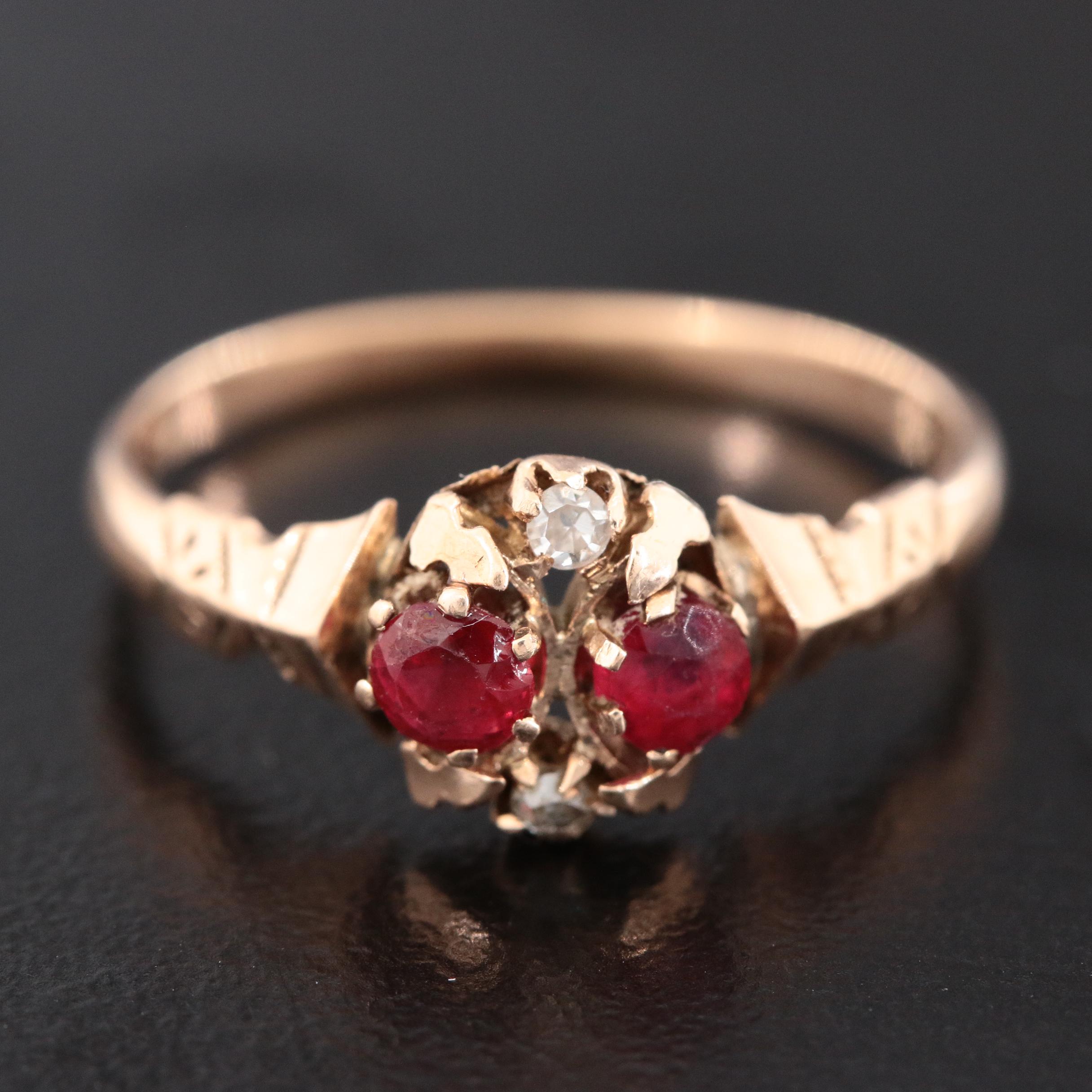Victorian 10K Gold Diamond and Garnet Doublet Ring