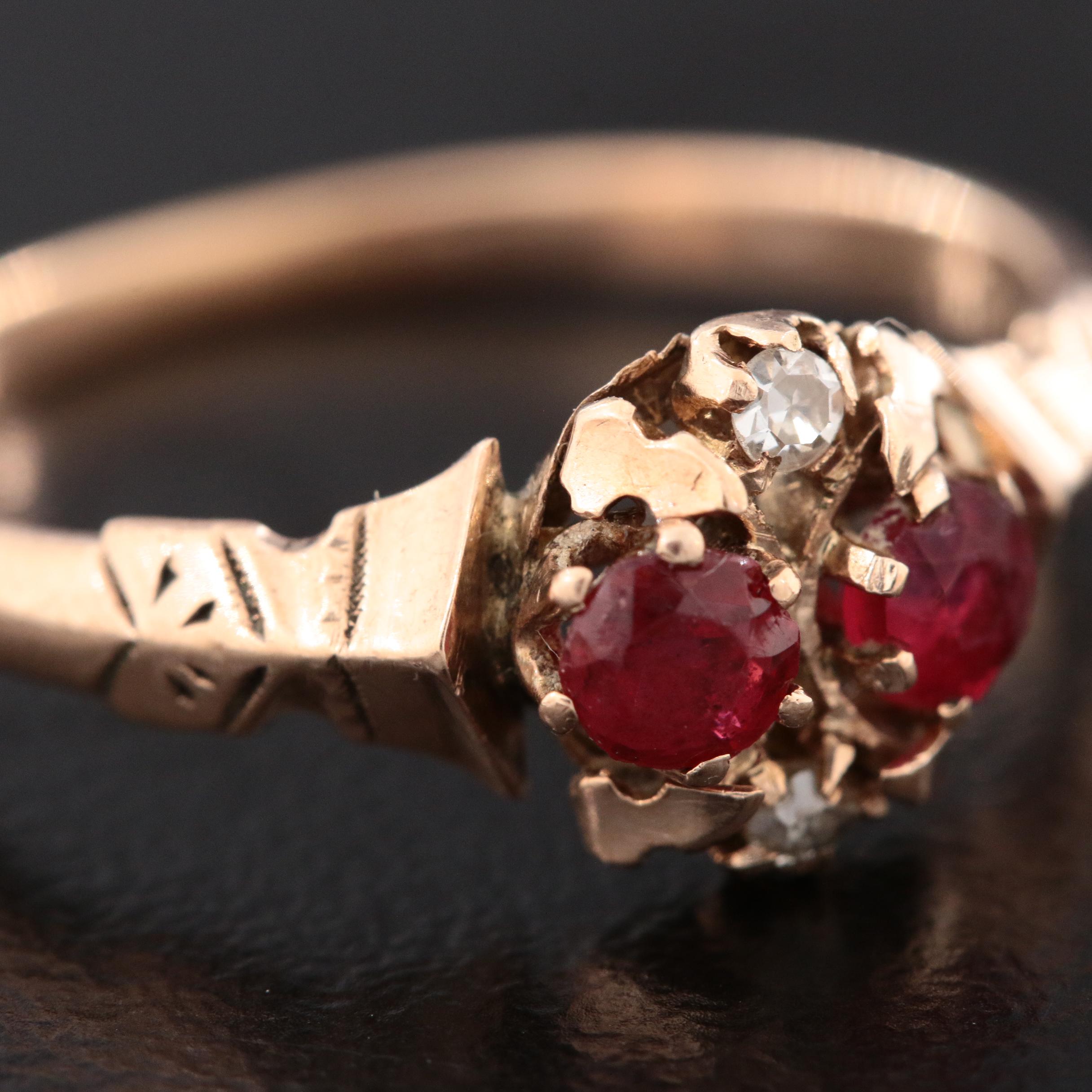 Victorian 10K Gold Diamond and Garnet Doublet Ring
