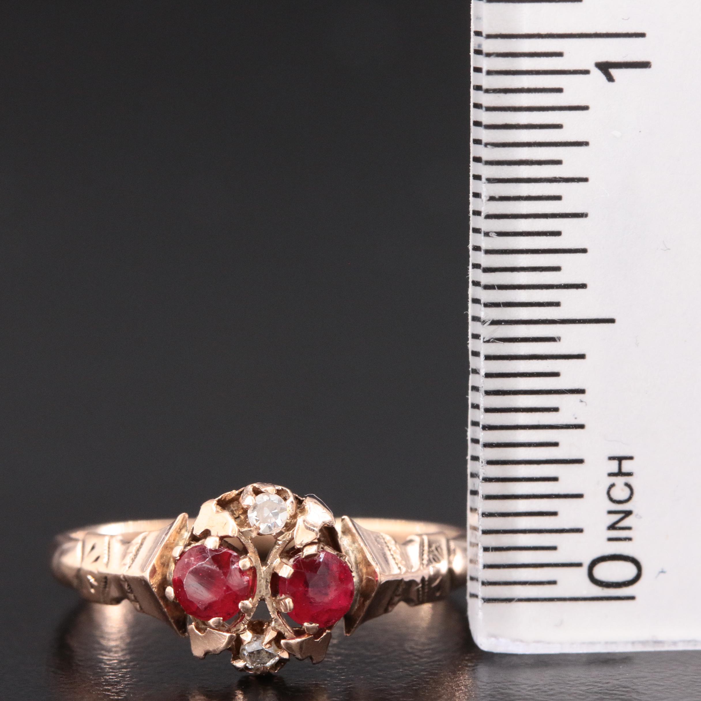 Victorian 10K Gold Diamond and Garnet Doublet Ring