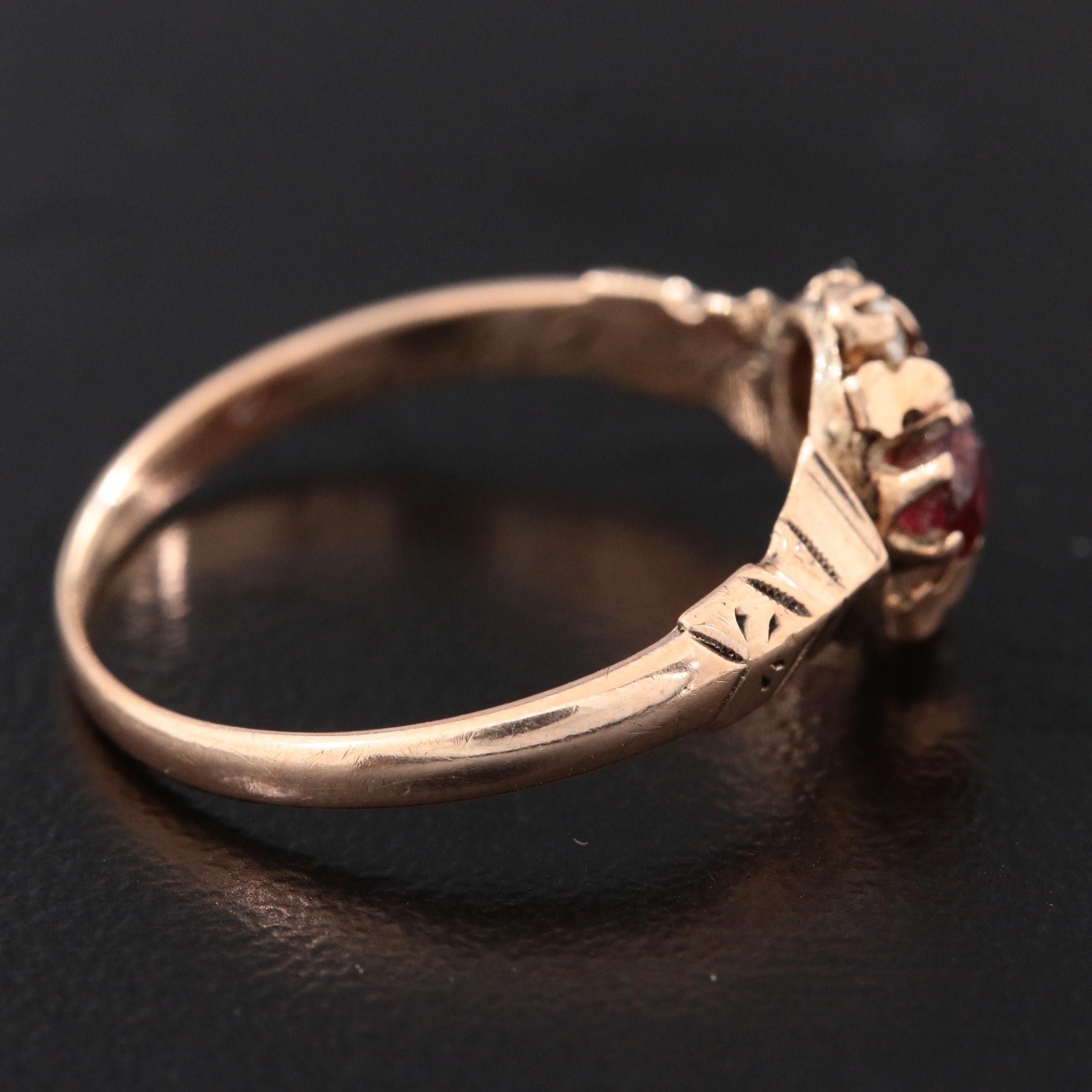 Victorian 10K Gold Diamond and Garnet Doublet Ring