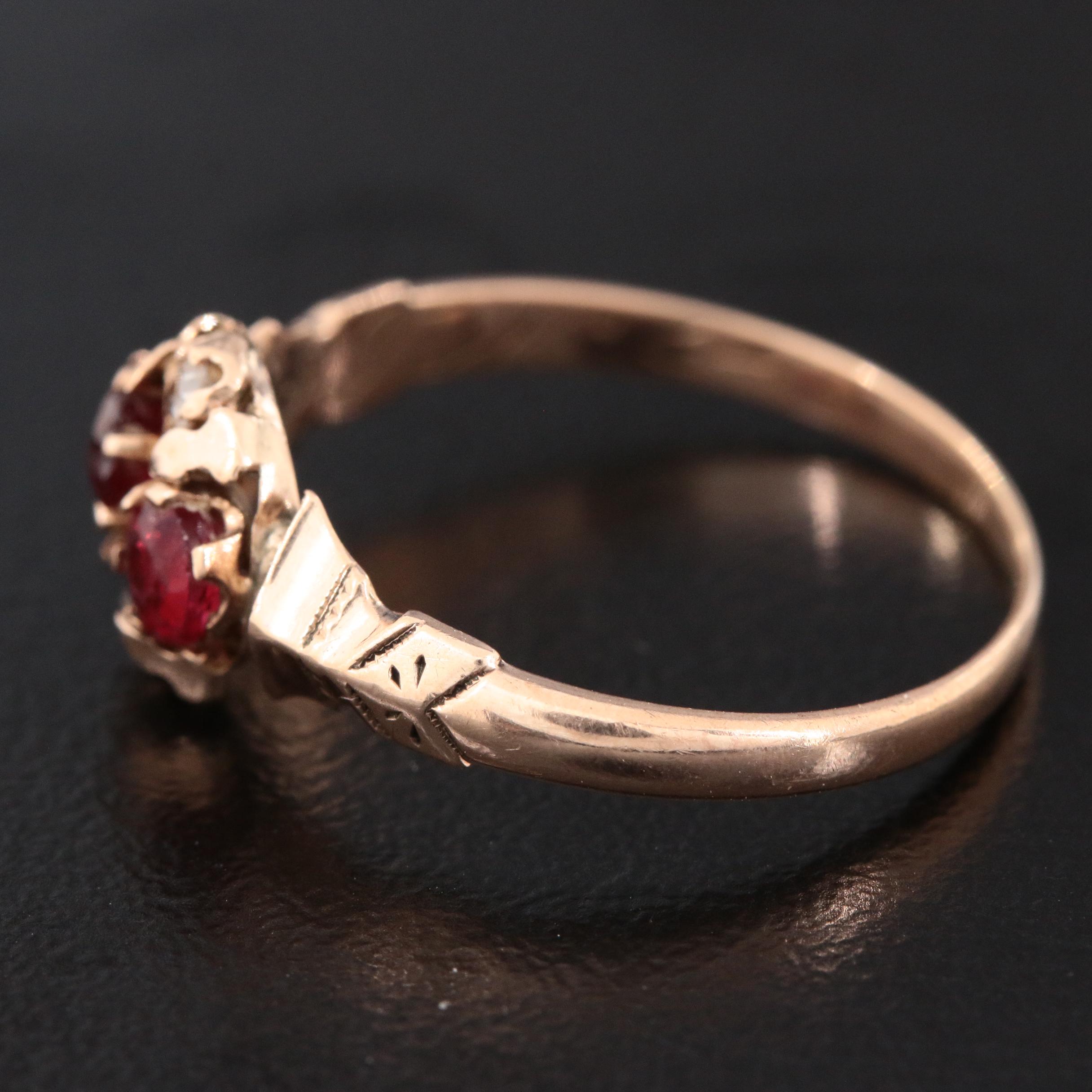 Victorian 10K Gold Diamond and Garnet Doublet Ring