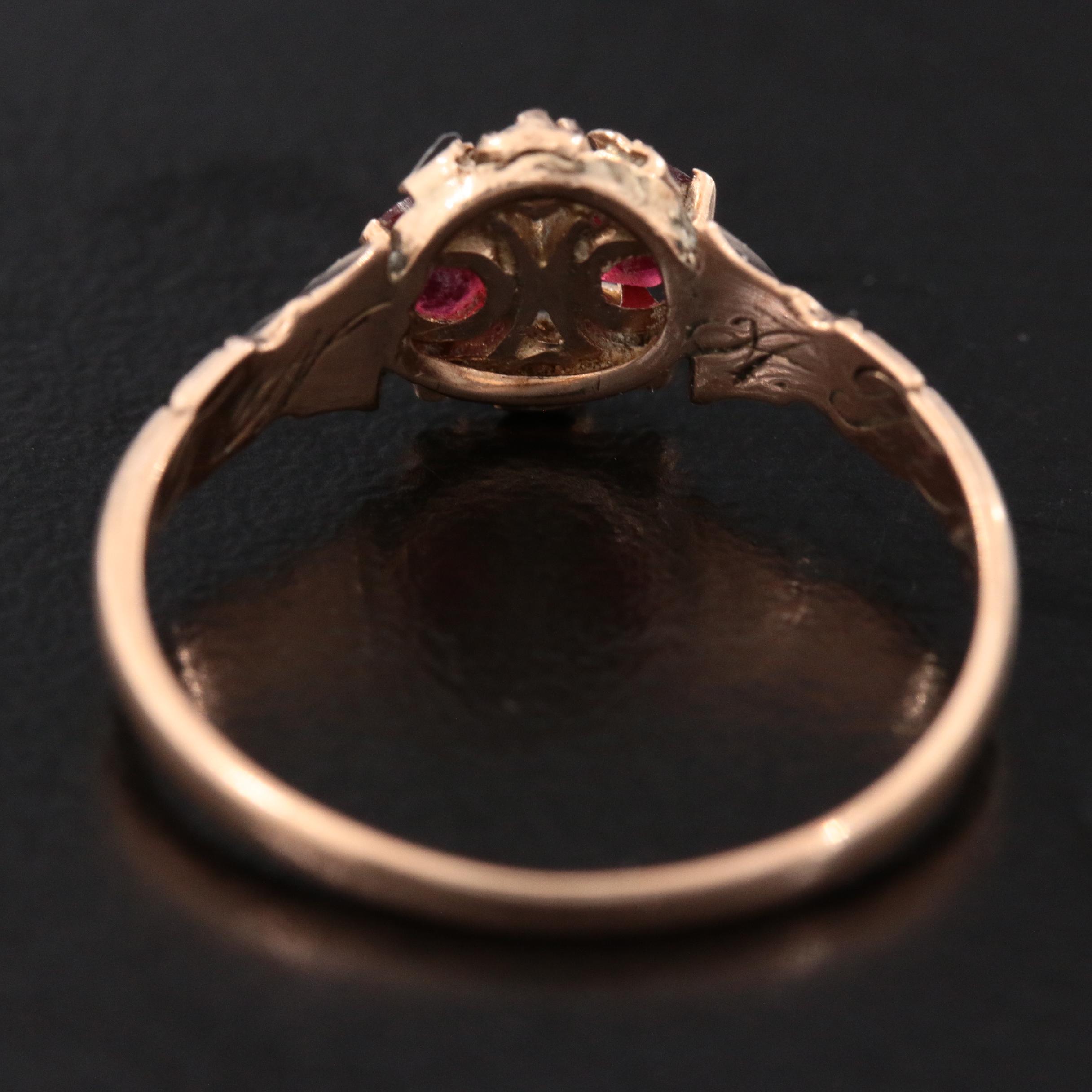 Victorian 10K Gold Diamond and Garnet Doublet Ring