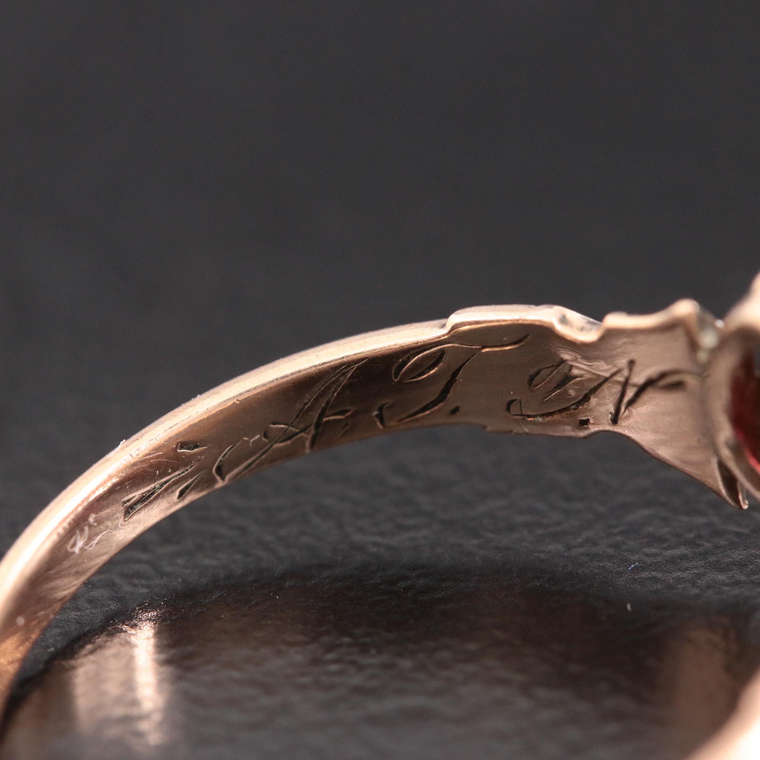 Victorian 10K Gold Diamond and Garnet Doublet Ring