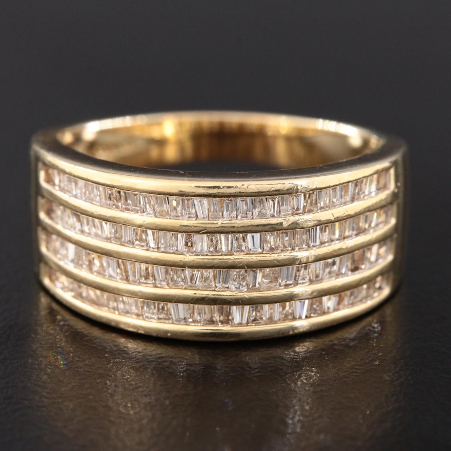 14K Yellow Gold Four Row Diamond Ring