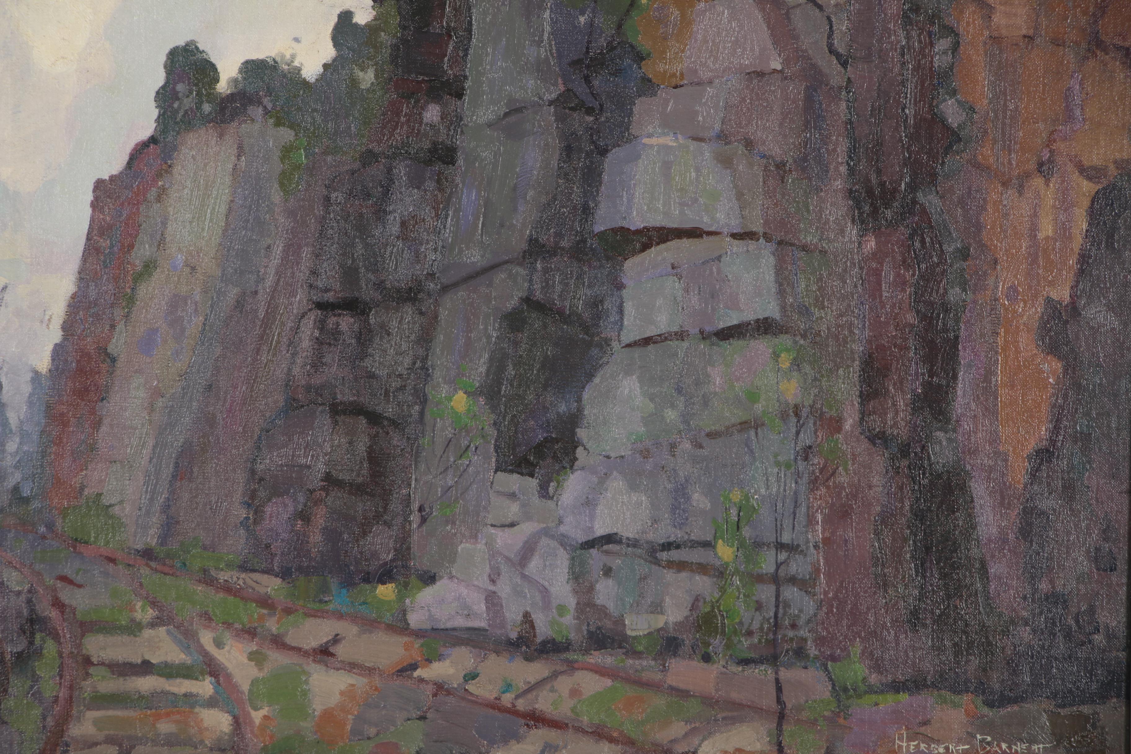 Herbert Barnett Monumental Oil Painting of Stone Bridge