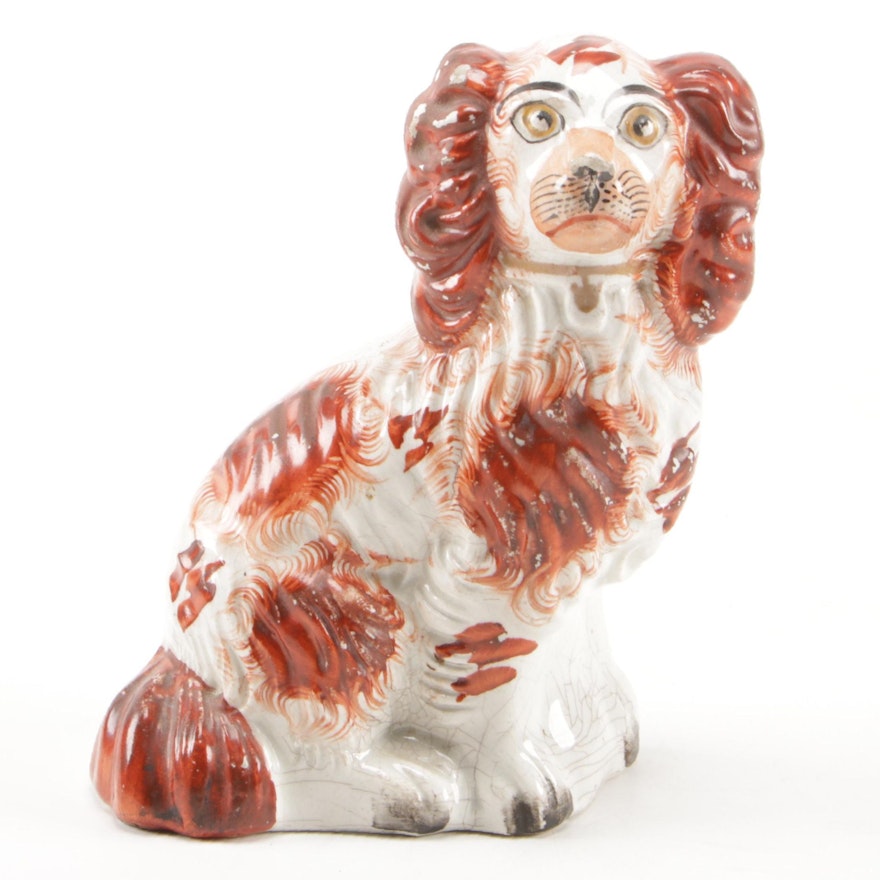 Staffordshire Earthenware Red Spaniel Dog Figurine, Mid 19th Century