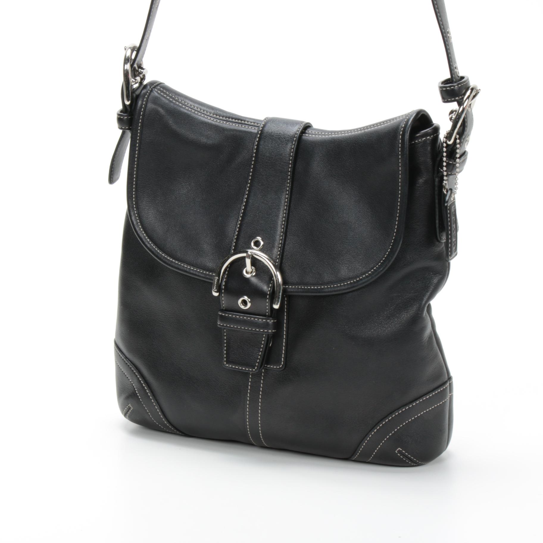 Coach Soho Black Leather Buckle Flap Front Crossbody Bag