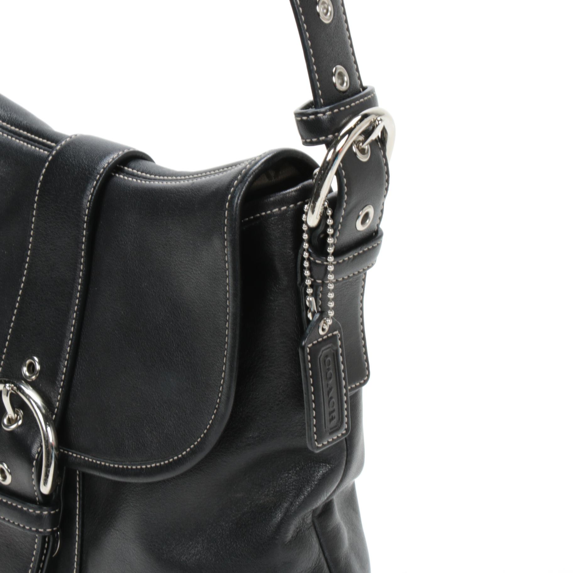 Coach Soho Black Leather Buckle Flap Front Crossbody Bag