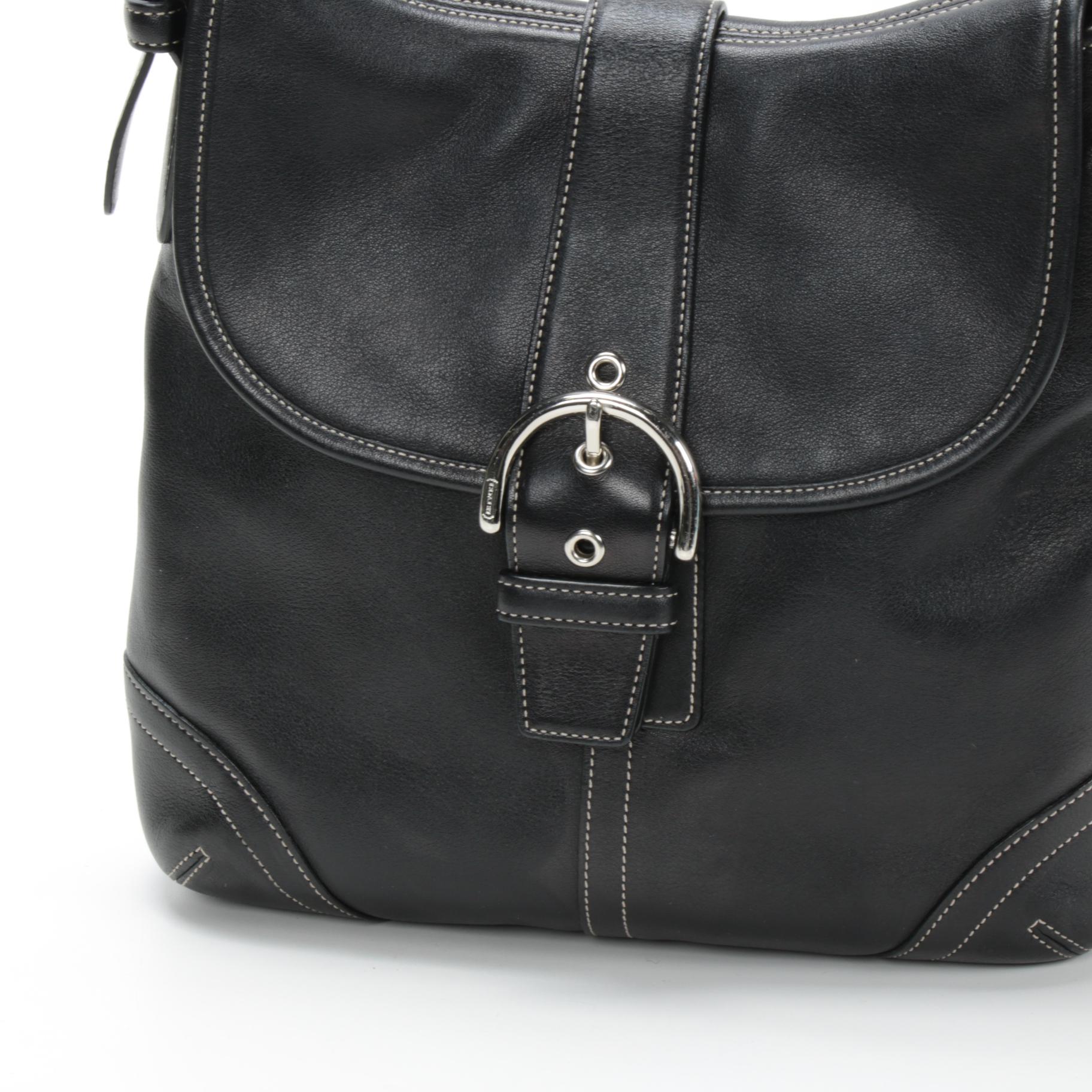 Coach Soho Black Leather Buckle Flap Front Crossbody Bag