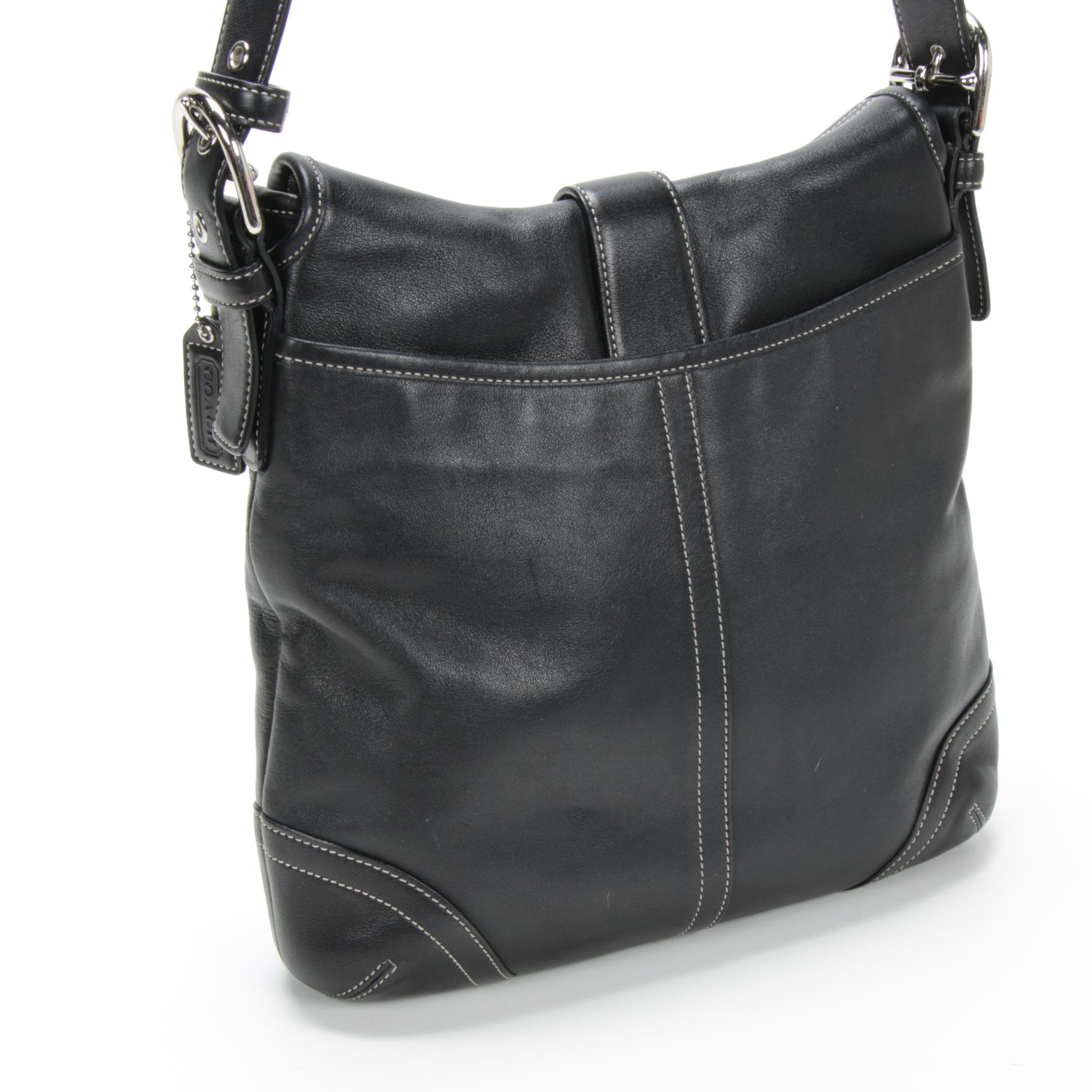Coach Soho Black Leather Buckle Flap Front Crossbody Bag