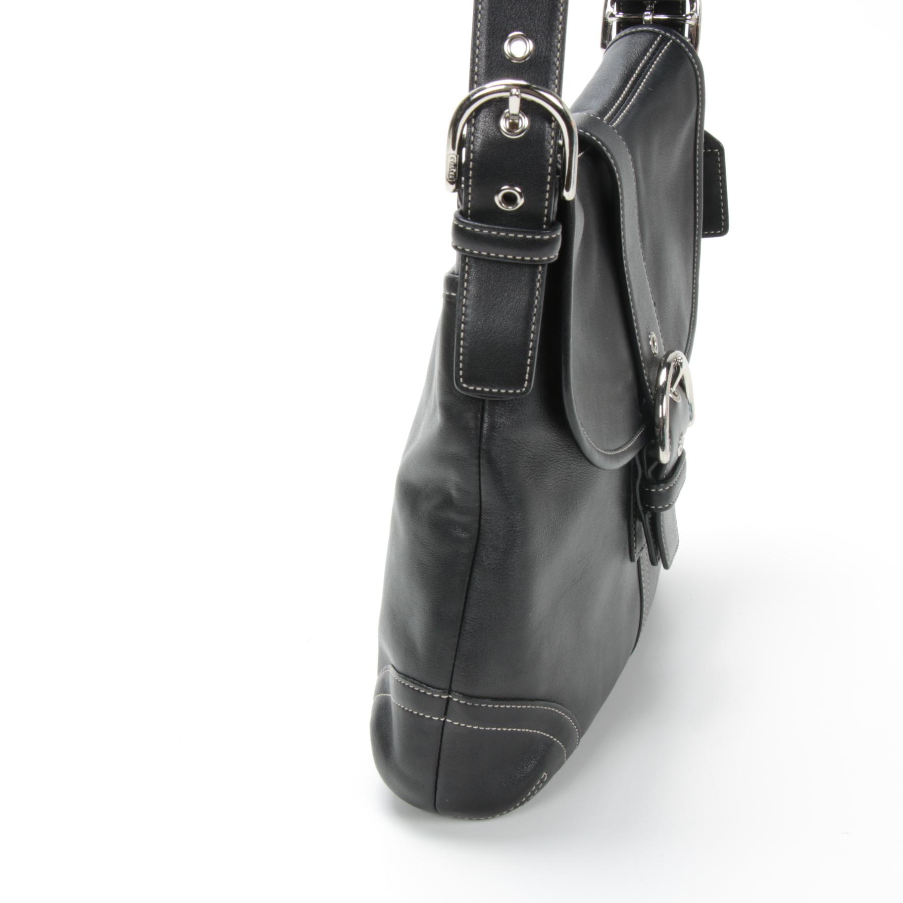 Coach Soho Black Leather Buckle Flap Front Crossbody Bag