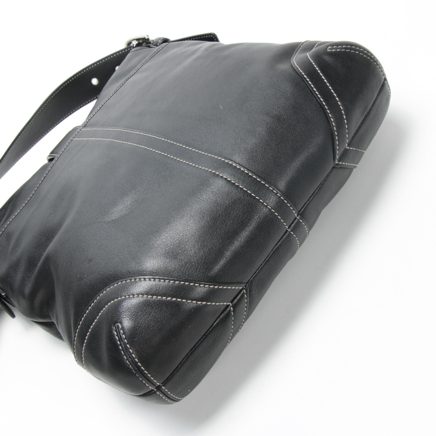 Coach Soho Black Leather Buckle Flap Front Crossbody Bag