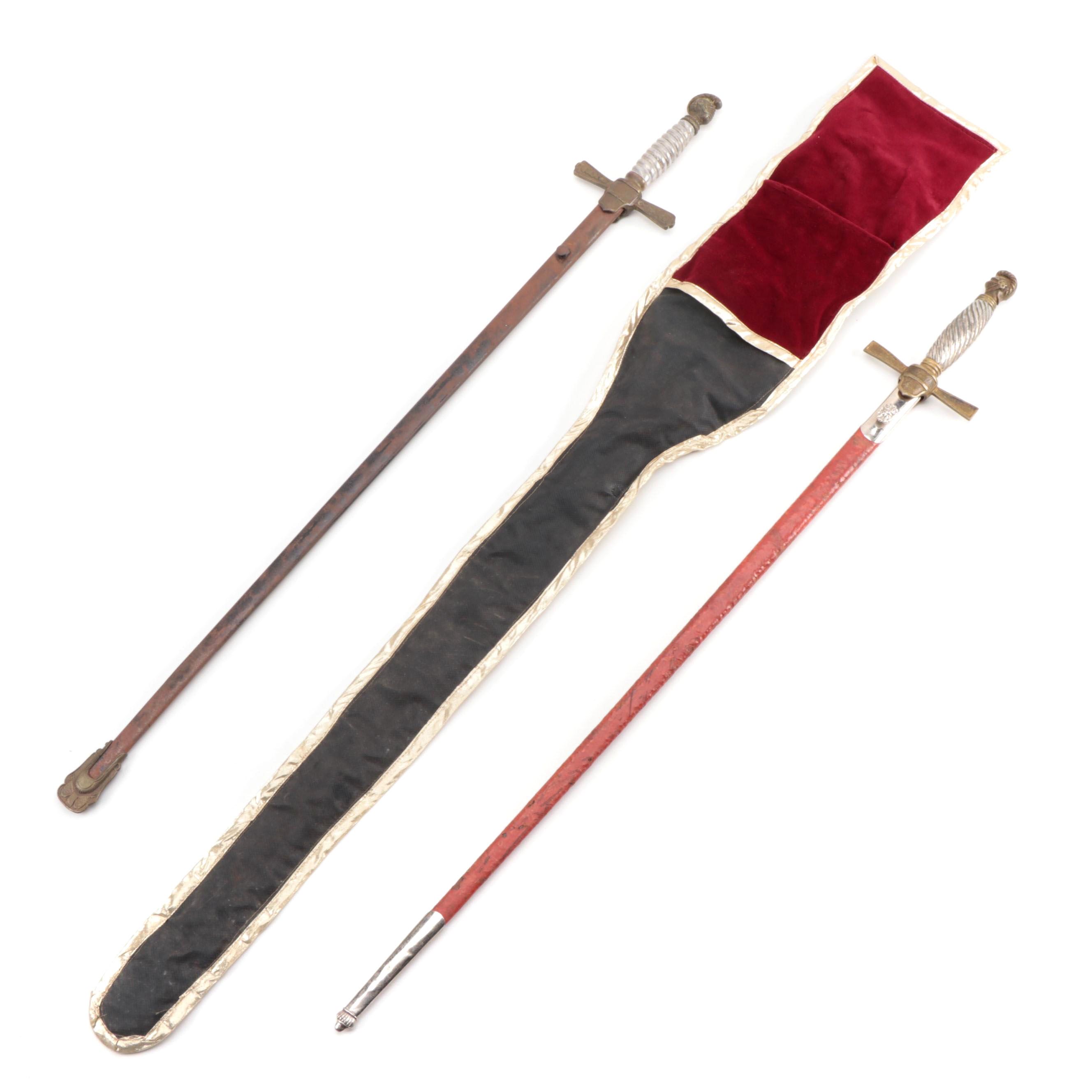 Ceremonial Knights of Pythias Swords with Scabbards, Early 20th Century