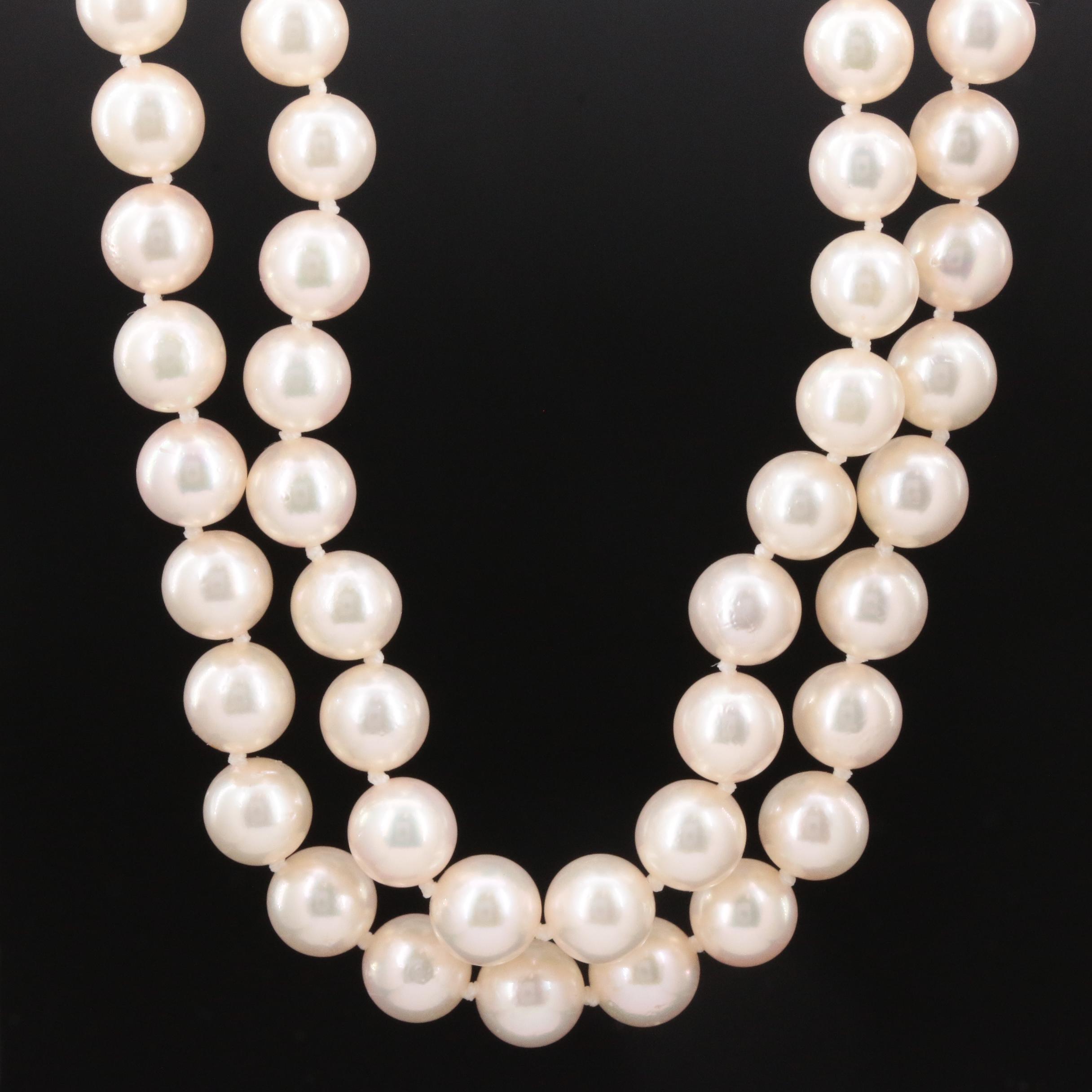 Vintage Mikimoto Double Strand Cultured Pearl Necklace with Sterling Clasp