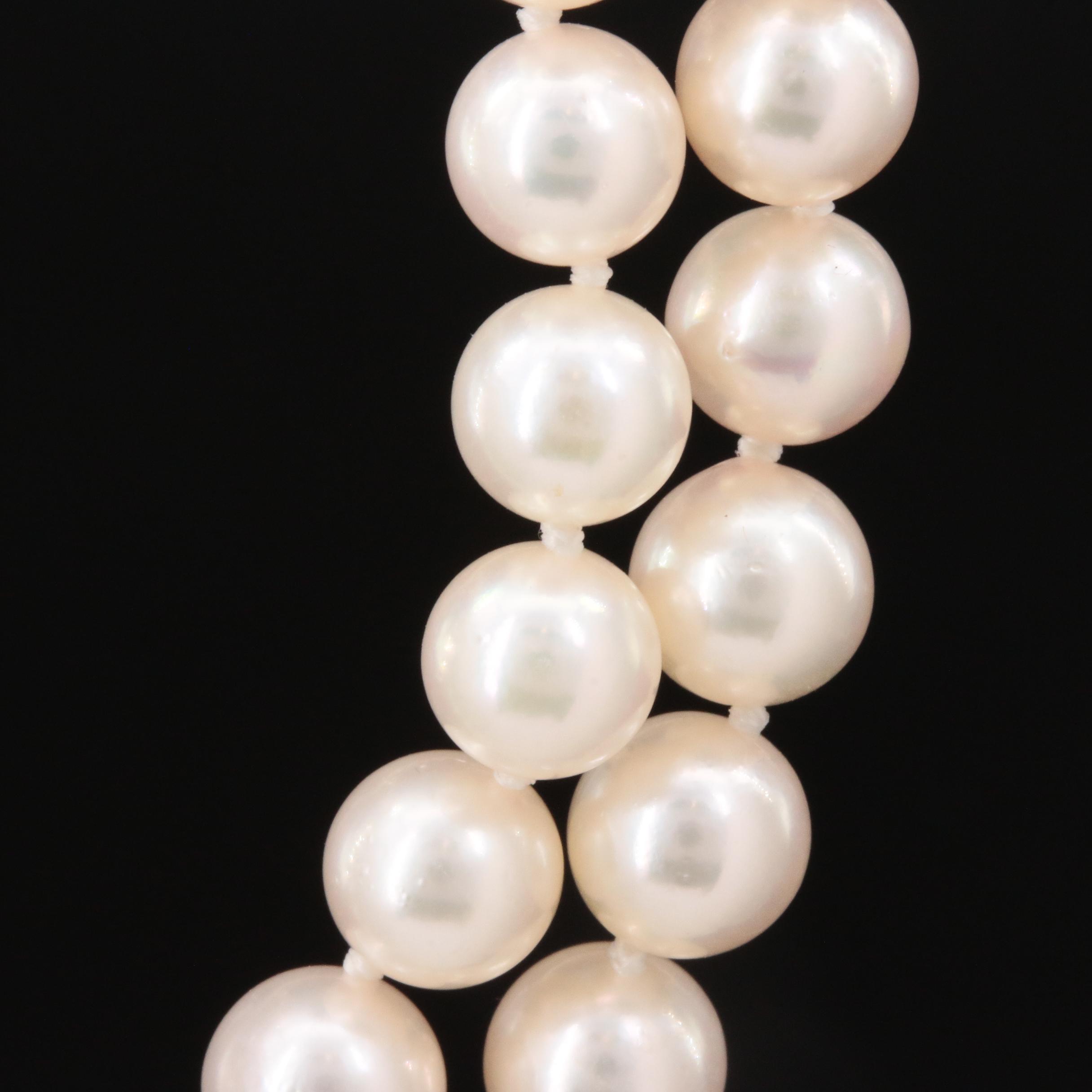 Vintage Mikimoto Double Strand Cultured Pearl Necklace with Sterling Clasp