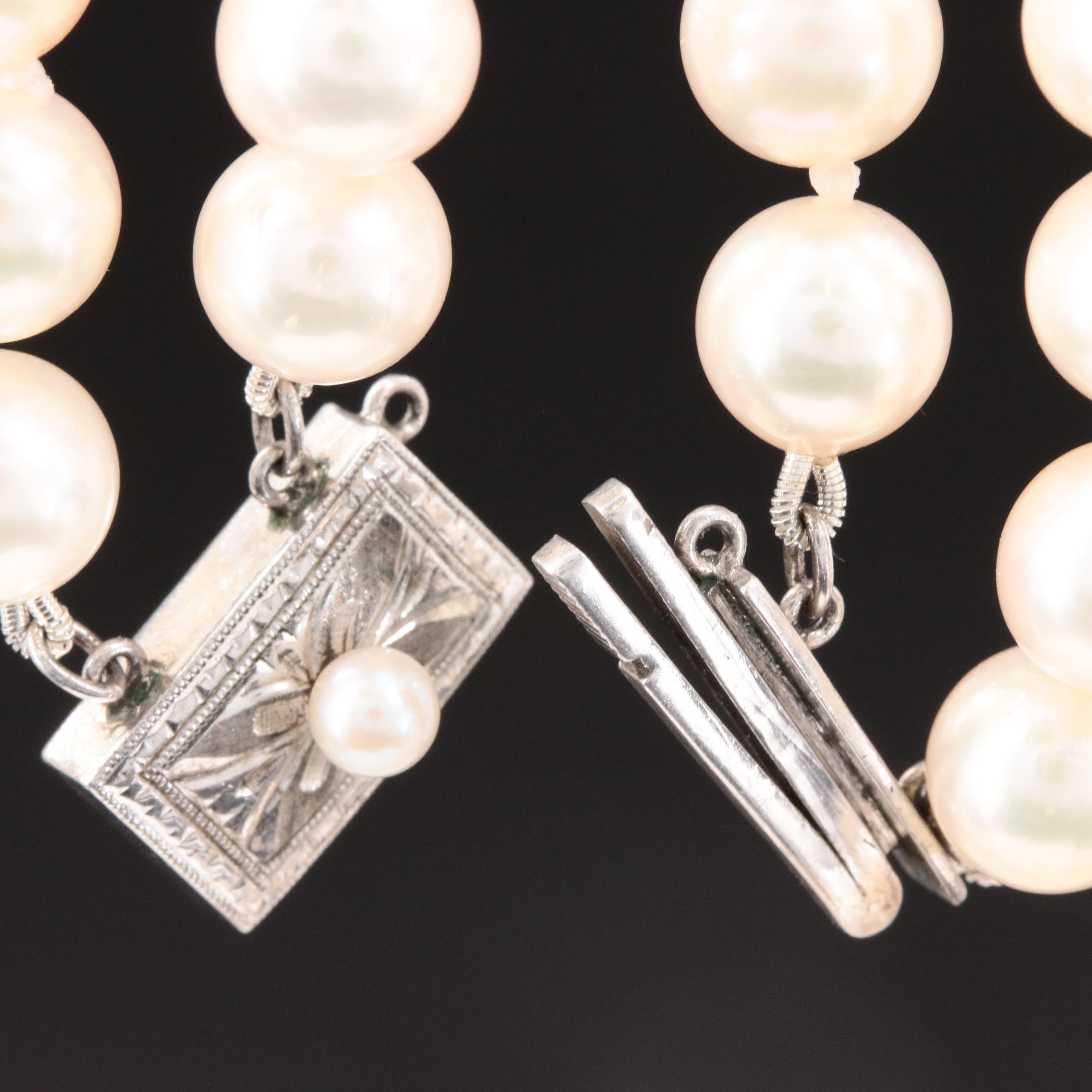 Vintage Mikimoto Double Strand Cultured Pearl Necklace with Sterling Clasp