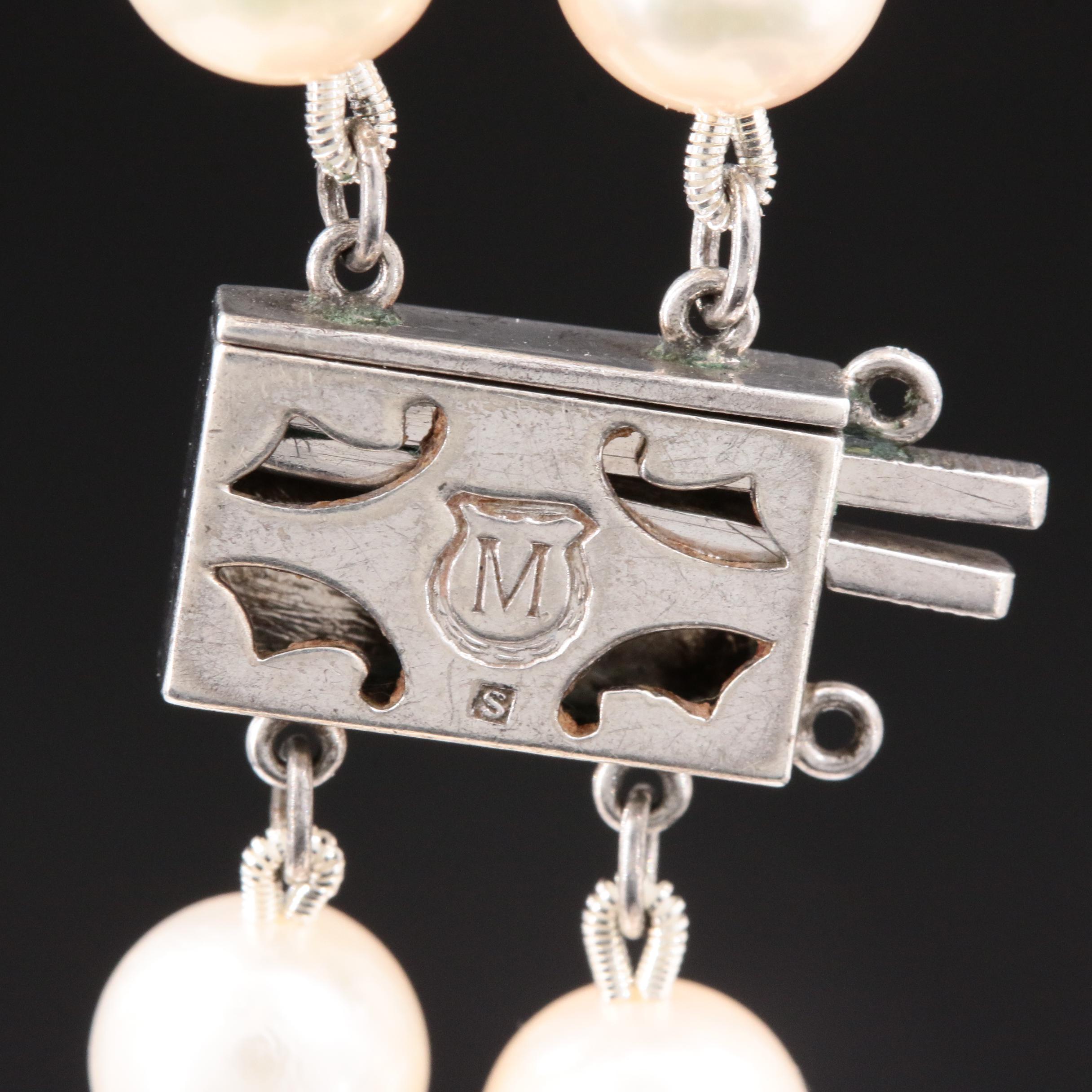 Vintage Mikimoto Double Strand Cultured Pearl Necklace with Sterling Clasp