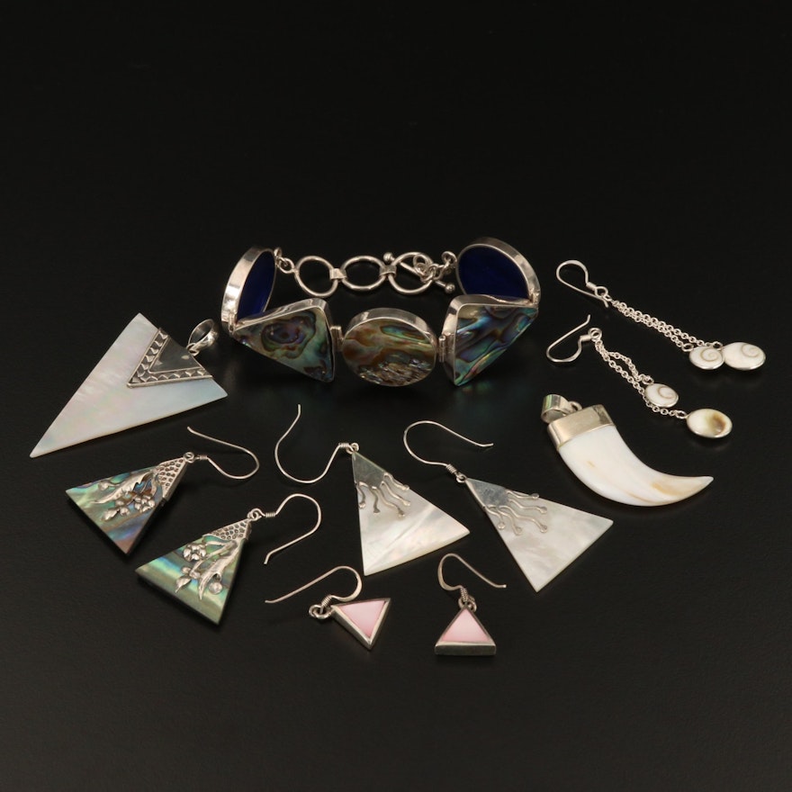 Assorted Sterling Silver Jewelry Featuring Mother of Pearl