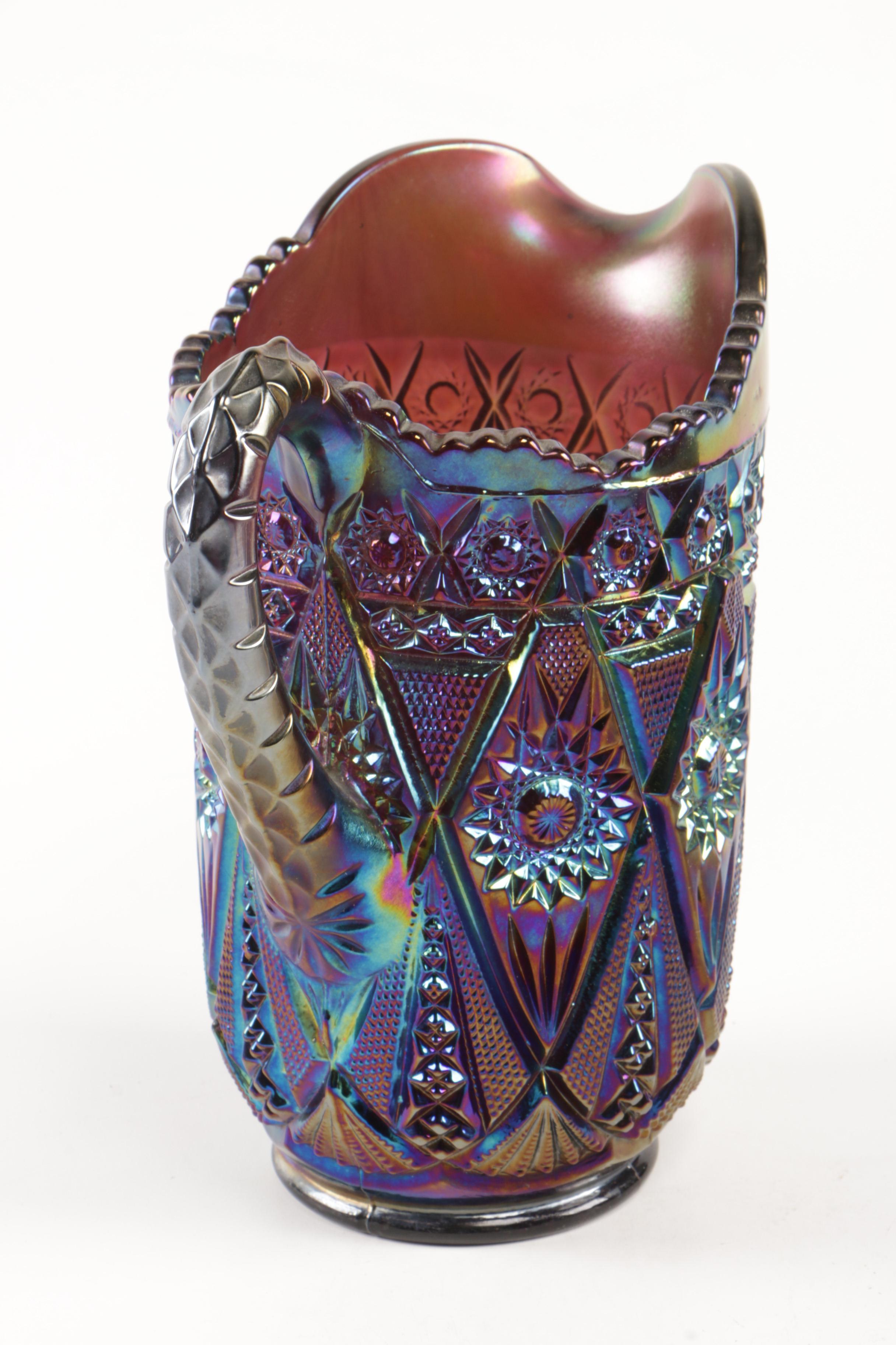 Imperial "Diamond Lace" Amethyst Carnival Glass Pitcher and Tumblers