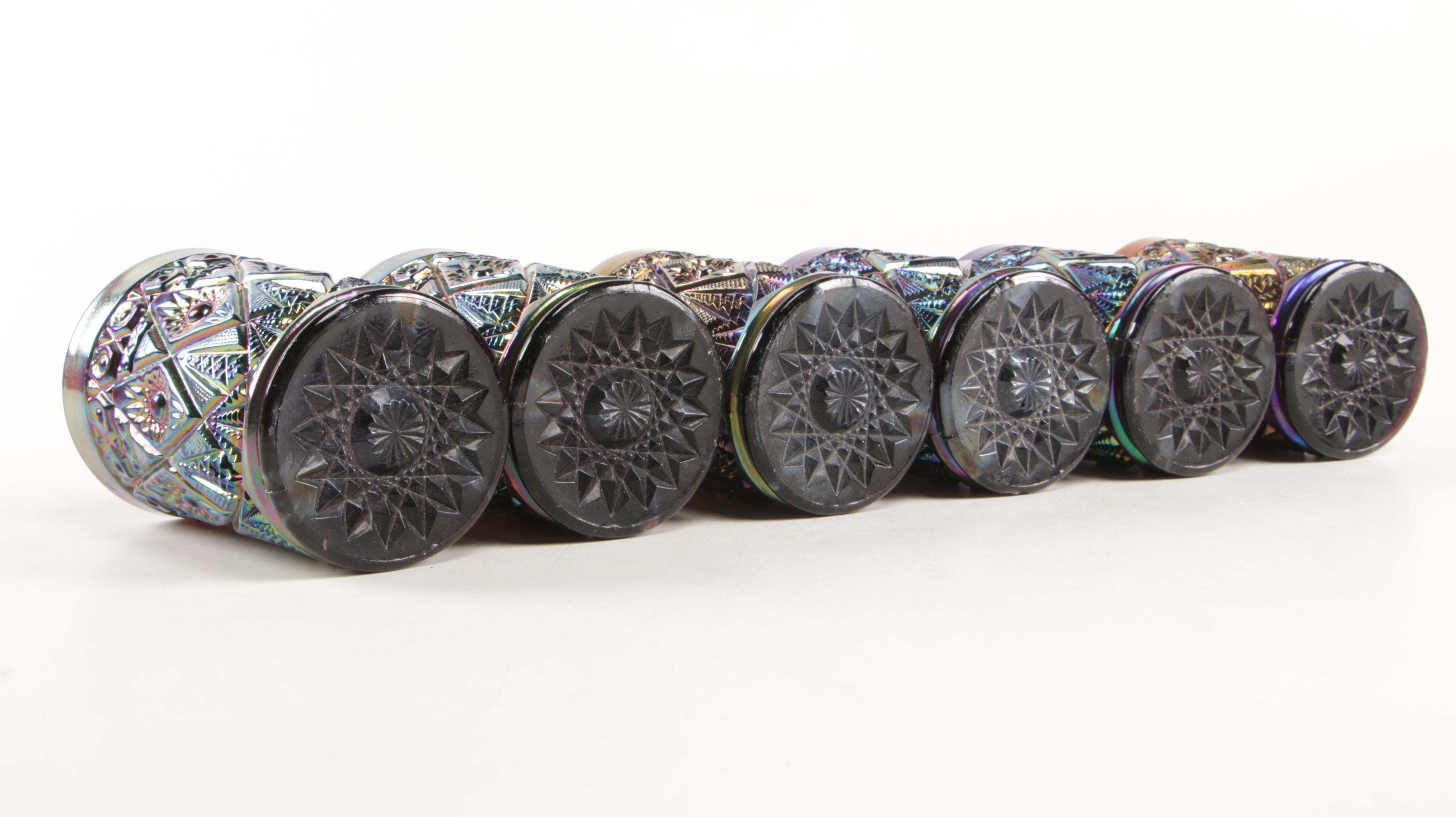 Imperial "Diamond Lace" Amethyst Carnival Glass Pitcher and Tumblers