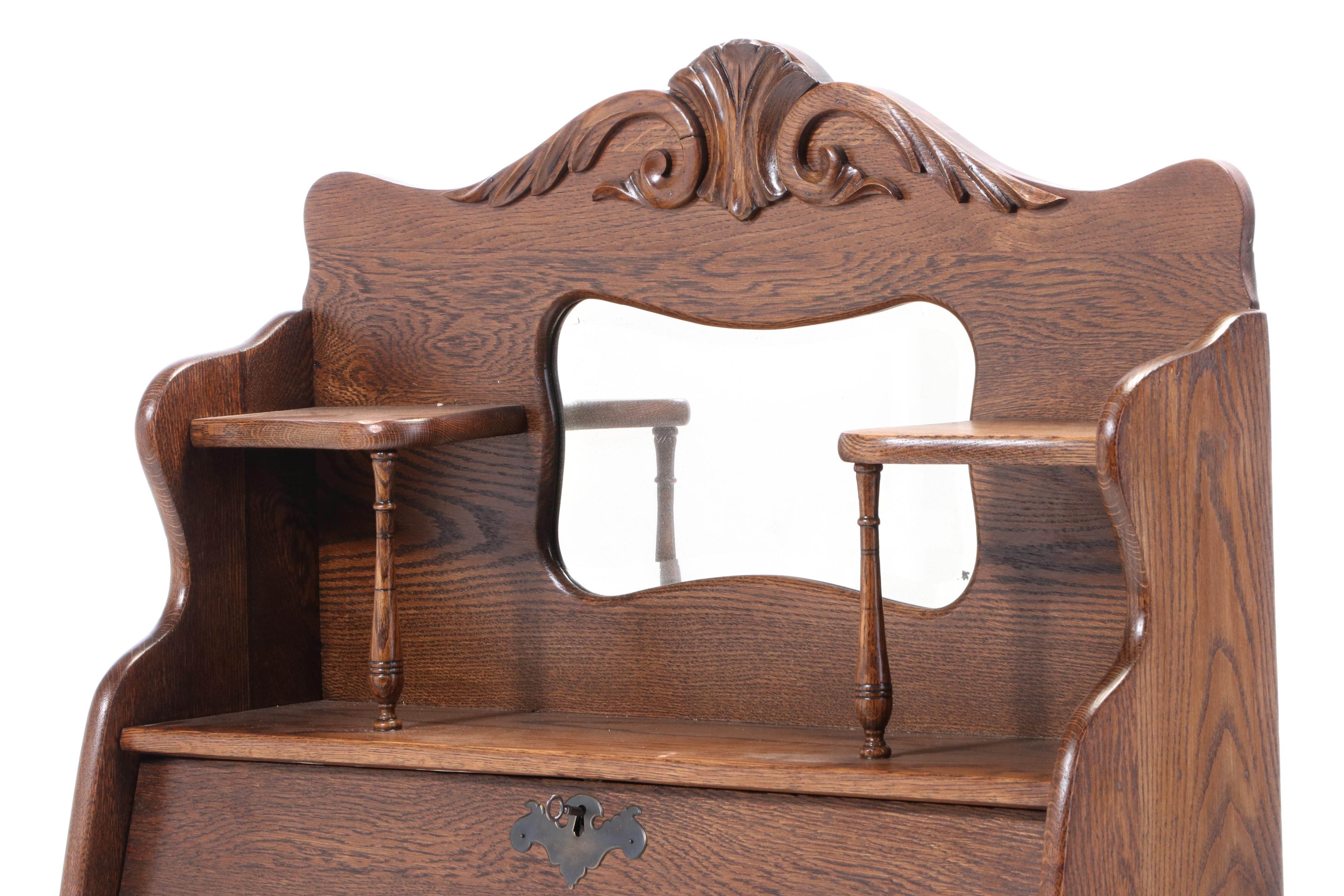 Larkin Drop Front Oak Secretary Desk with Mirror