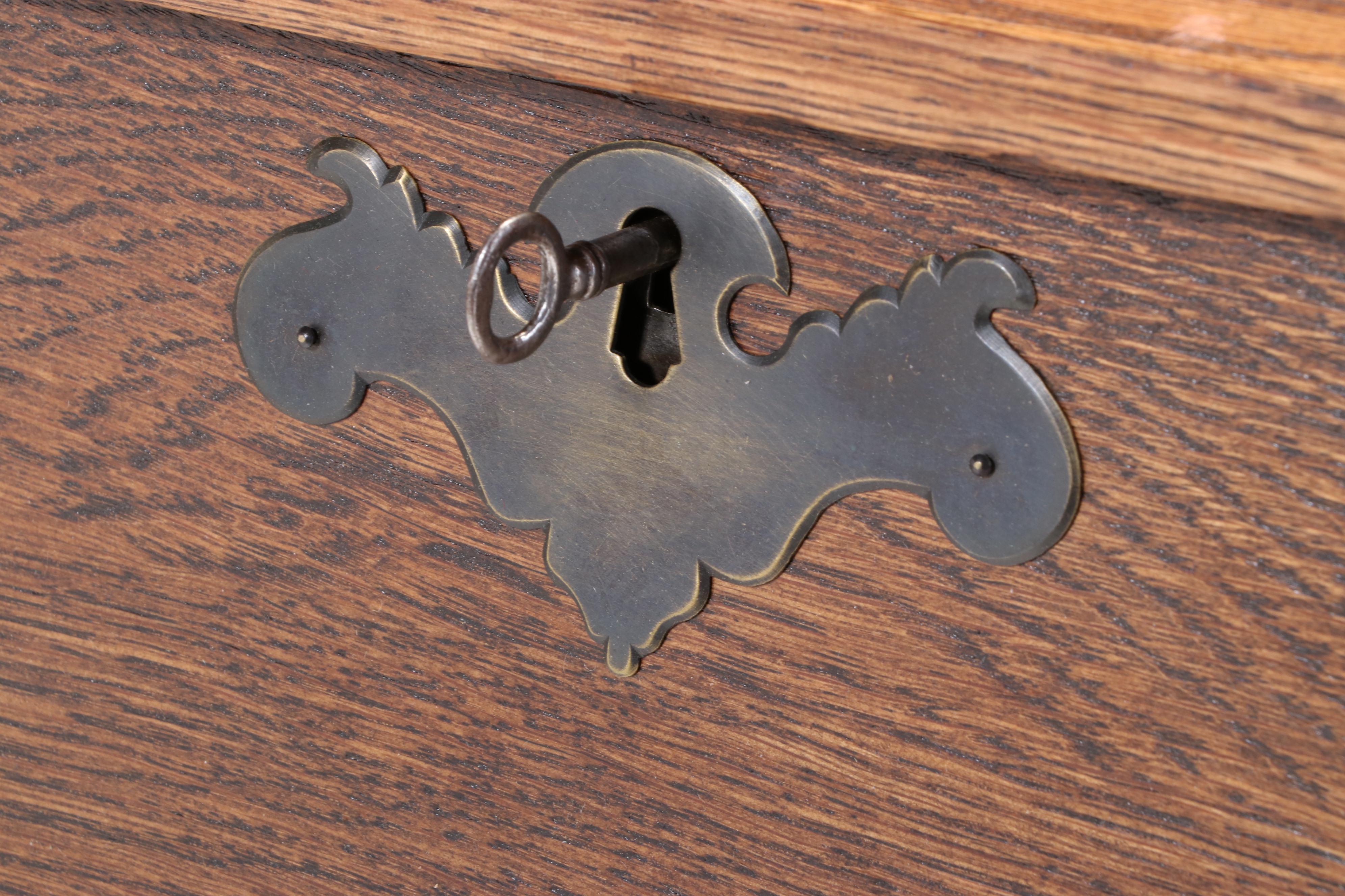 Larkin Drop Front Oak Secretary Desk with Mirror