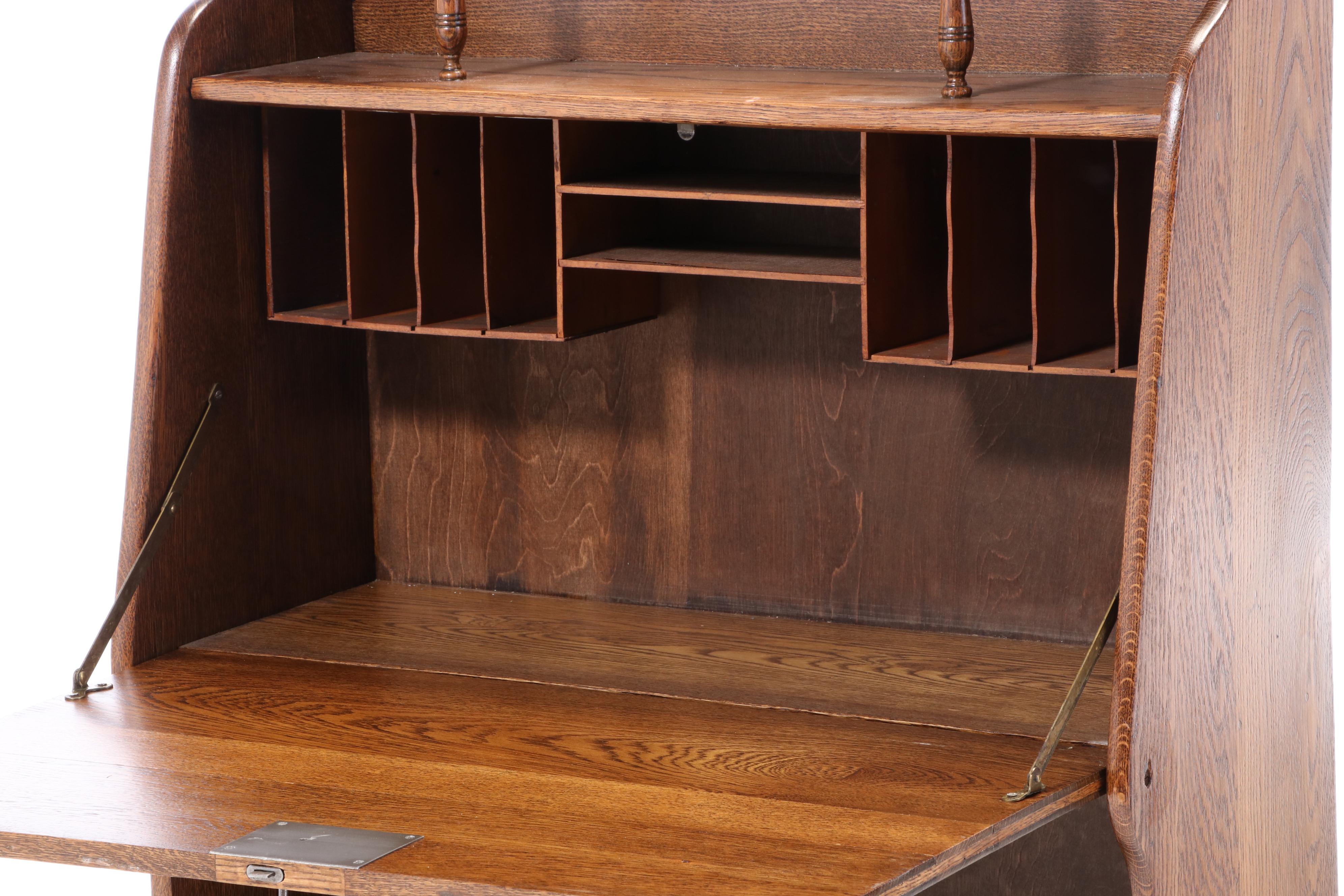 Larkin Drop Front Oak Secretary Desk with Mirror