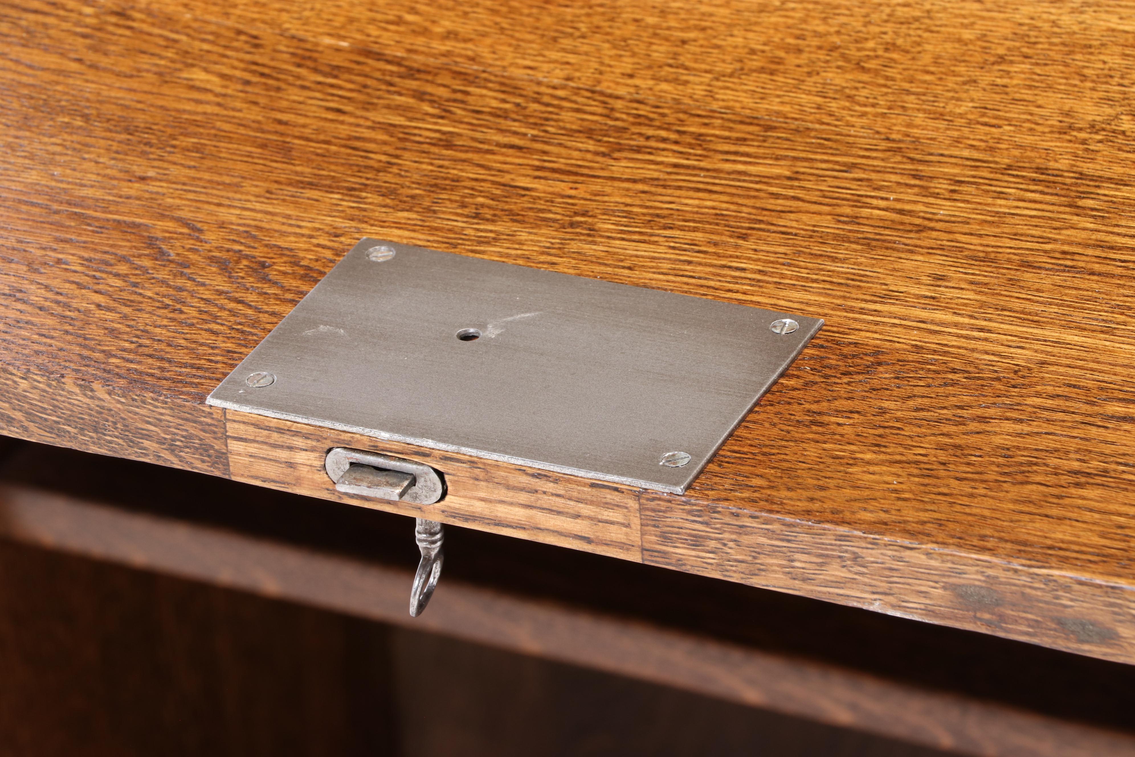 Larkin Drop Front Oak Secretary Desk with Mirror