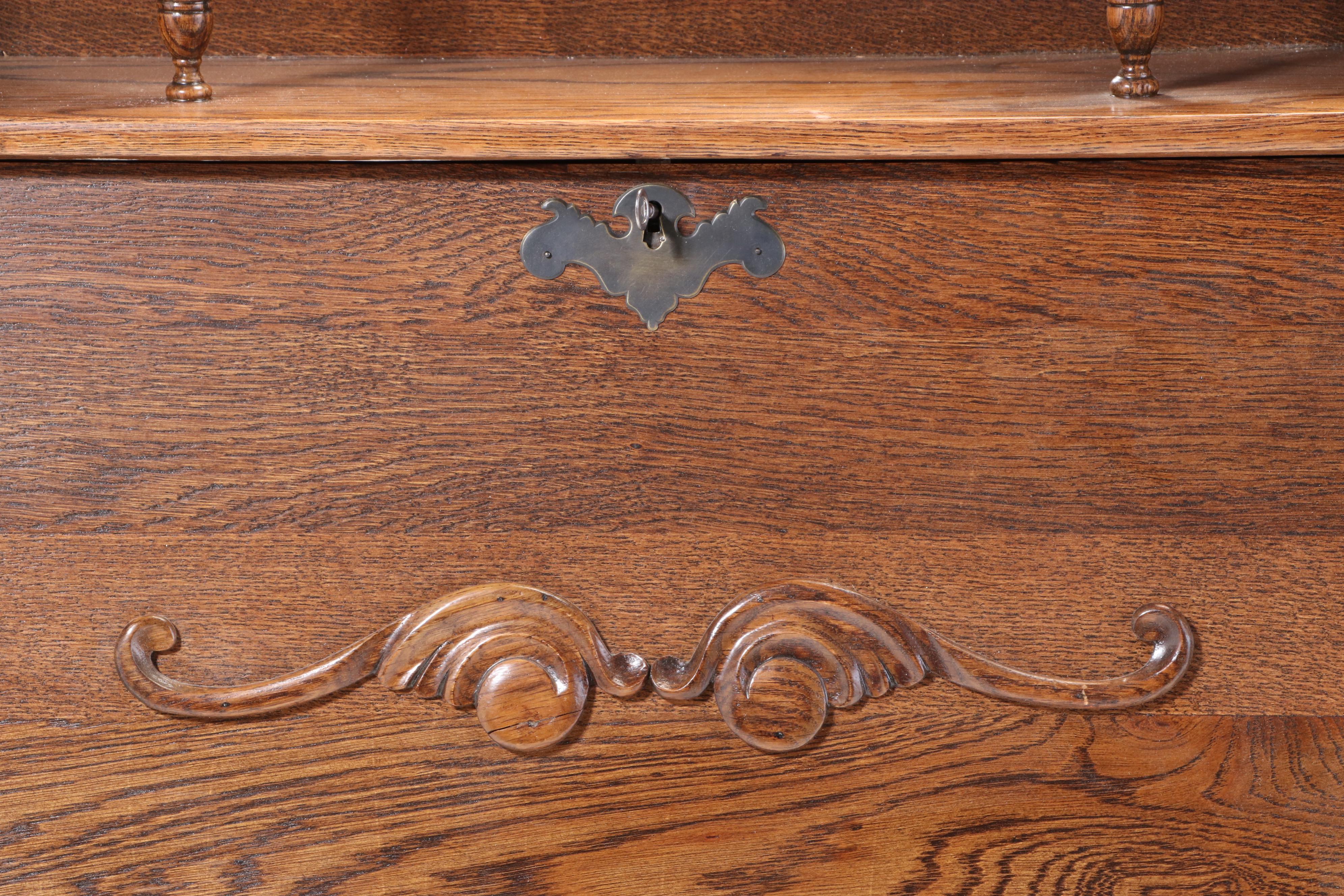 Larkin Drop Front Oak Secretary Desk with Mirror