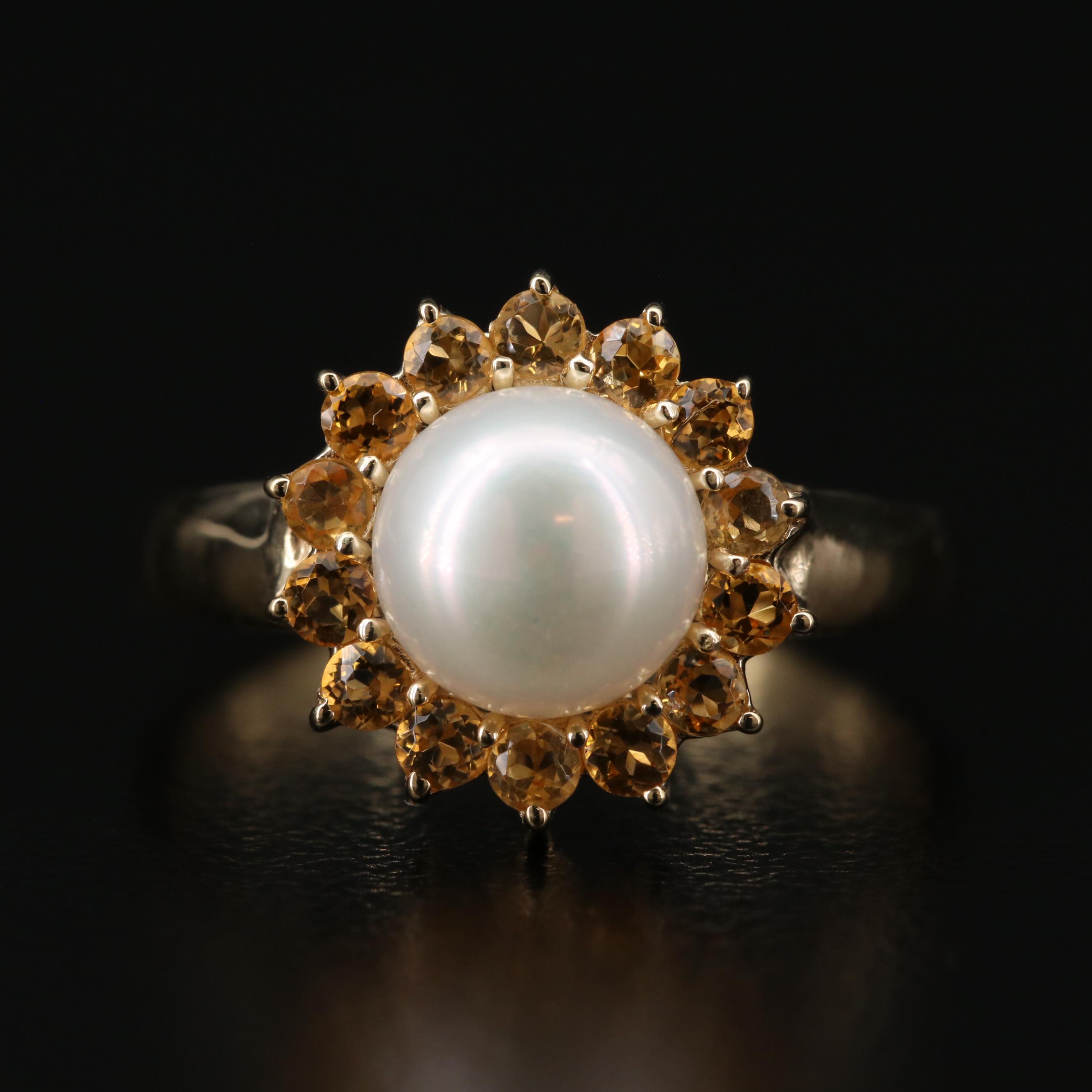 14K Pearl and Citrine Ring