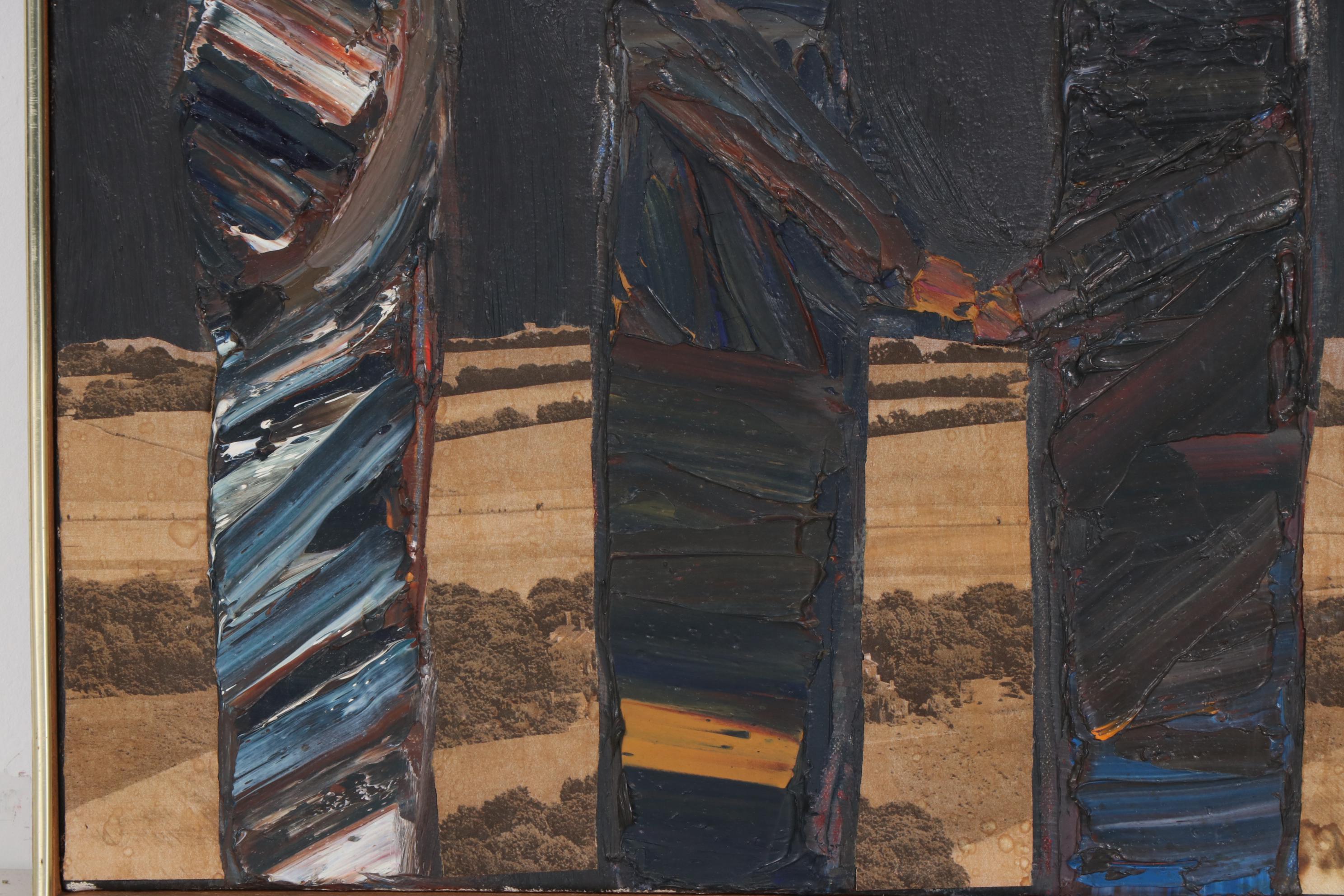 Trudy Fischer Mixed Media Painting "Meeting in the Country", 1964