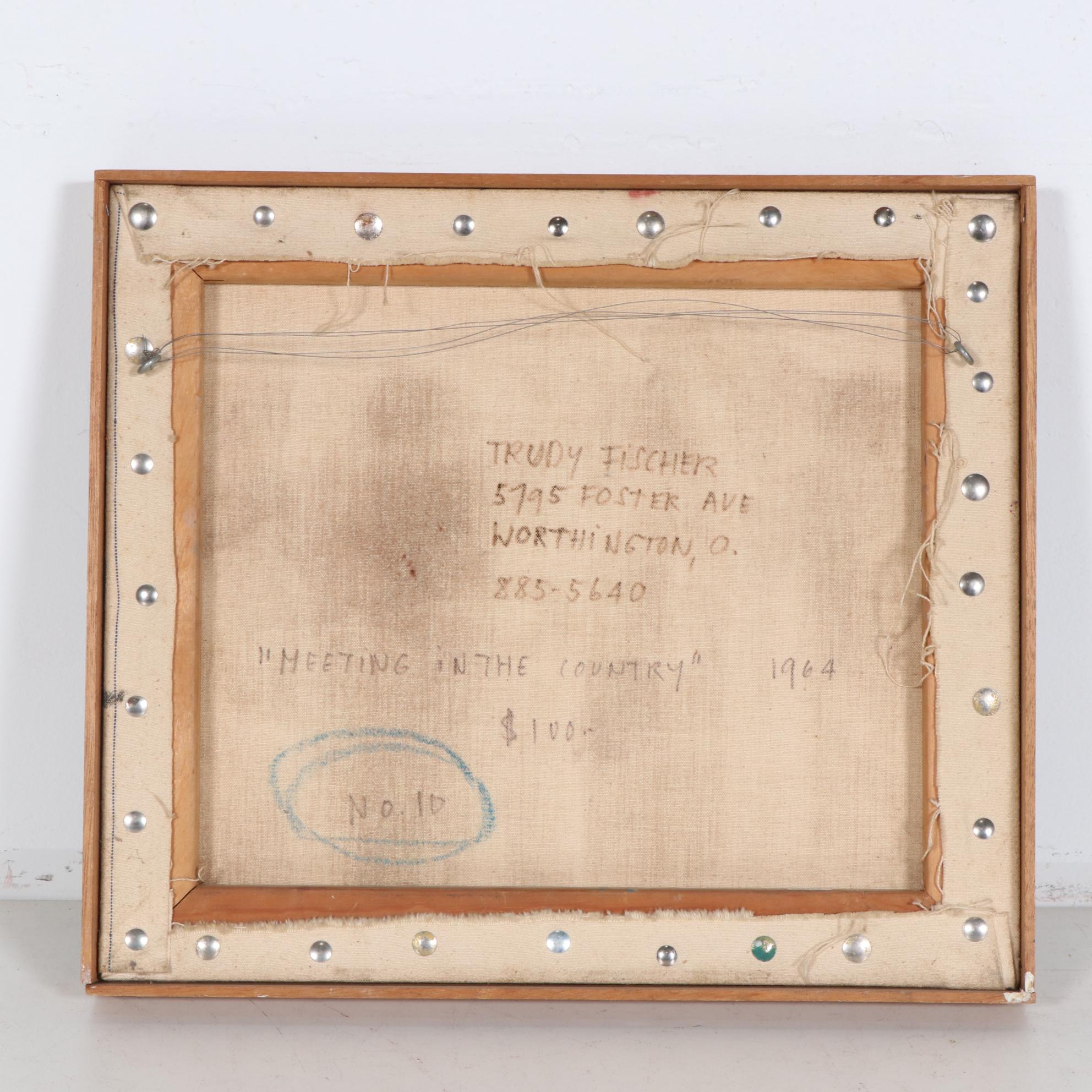 Trudy Fischer Mixed Media Painting "Meeting in the Country", 1964