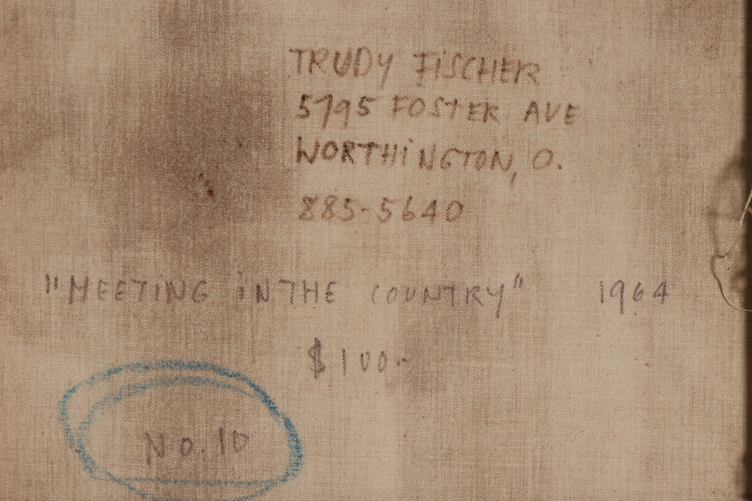 Trudy Fischer Mixed Media Painting "Meeting in the Country", 1964