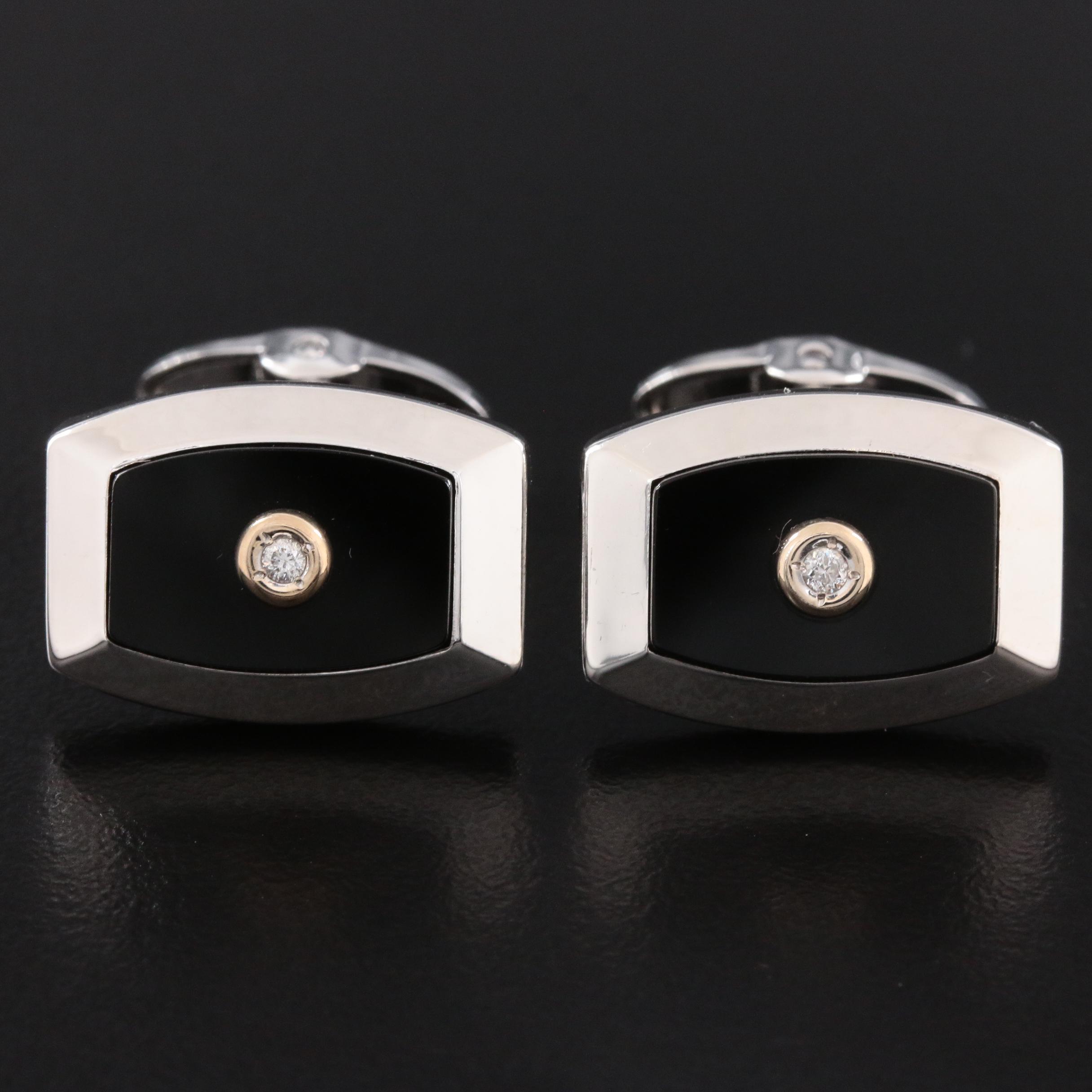 Dolan-Bullock 14K Gold Diamond and Black Onyx Cufflinks with Yellow Gold Accents
